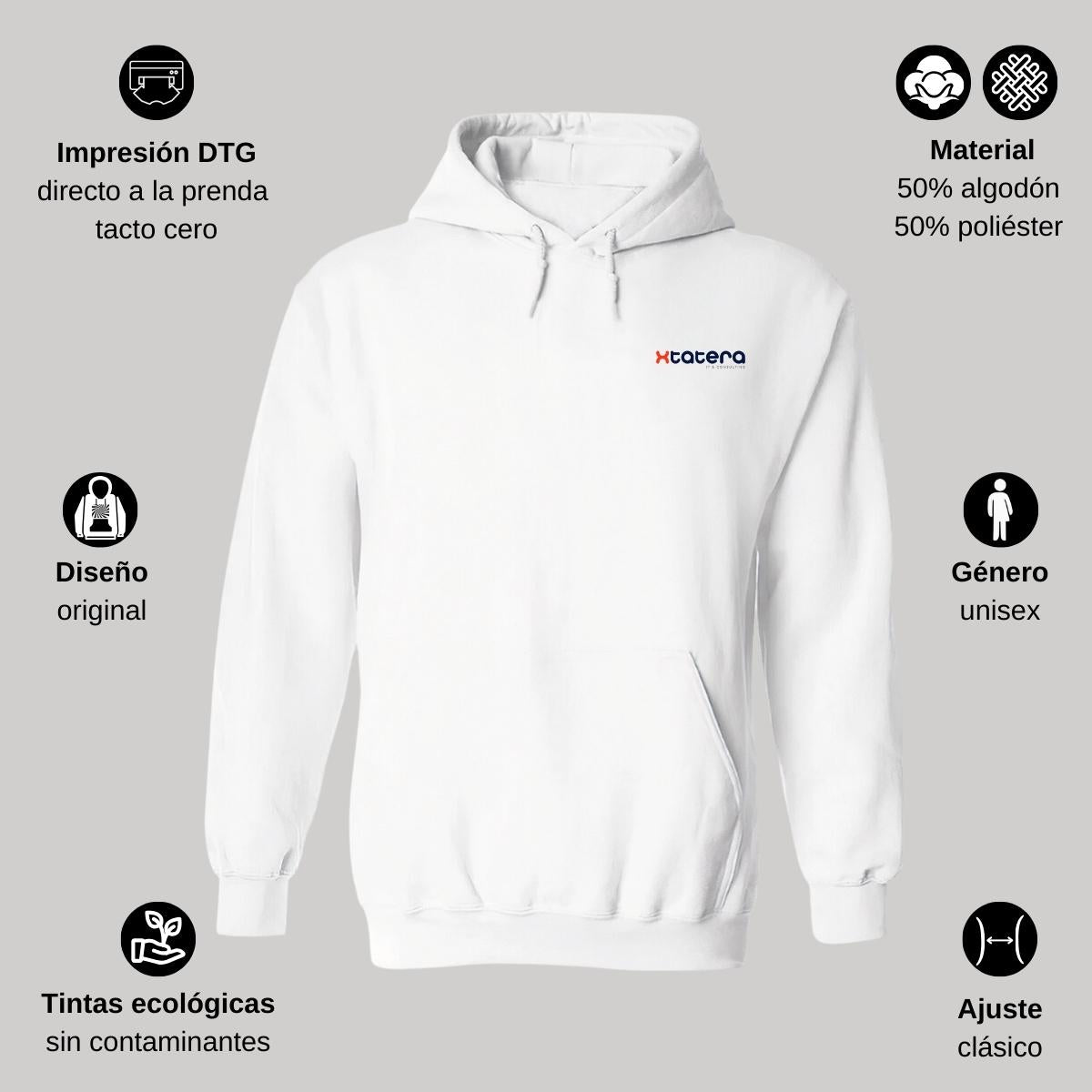 Sudadera c/Capucha Unisex Blanco Personalizable Escudo