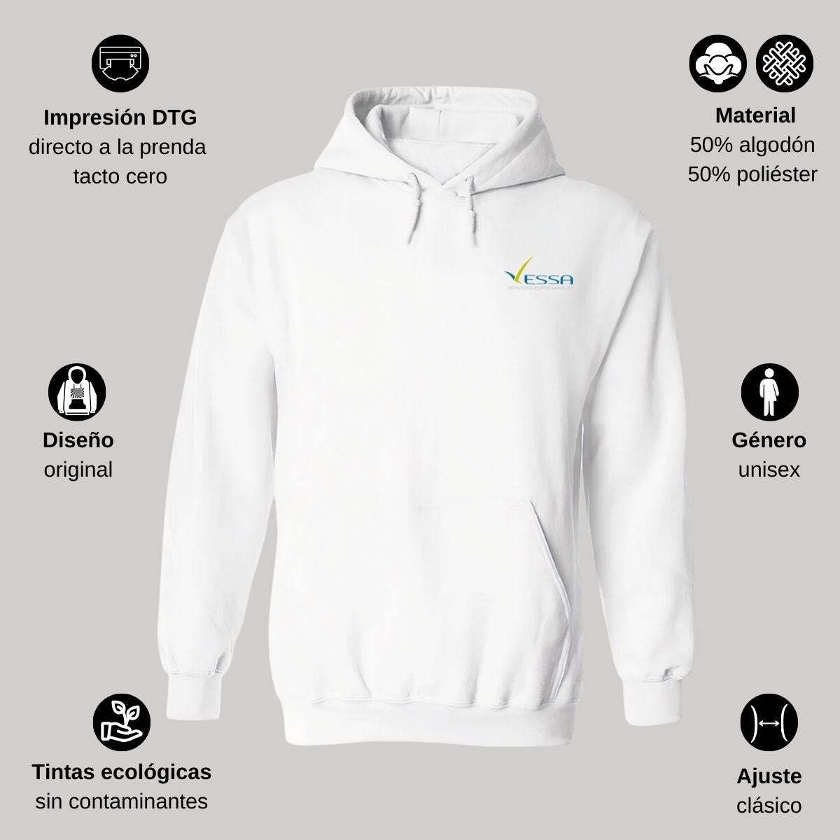 Sudadera c/Capucha Unisex Blanco Personalizable Escudo