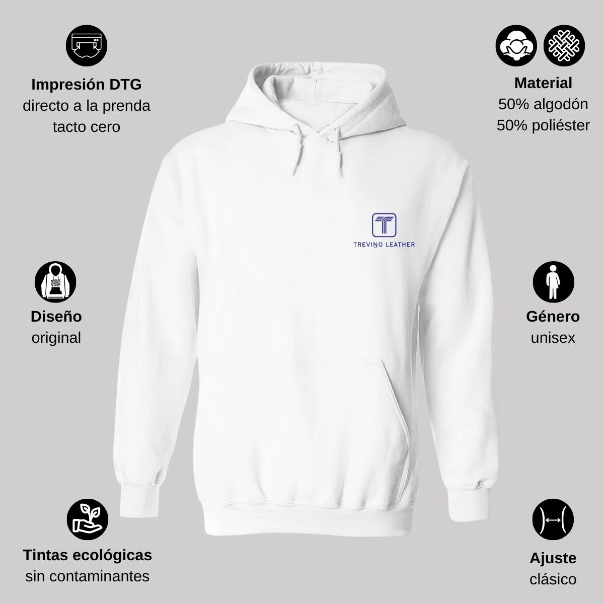 Sudadera c/Capucha Unisex Blanco Personalizable Escudo