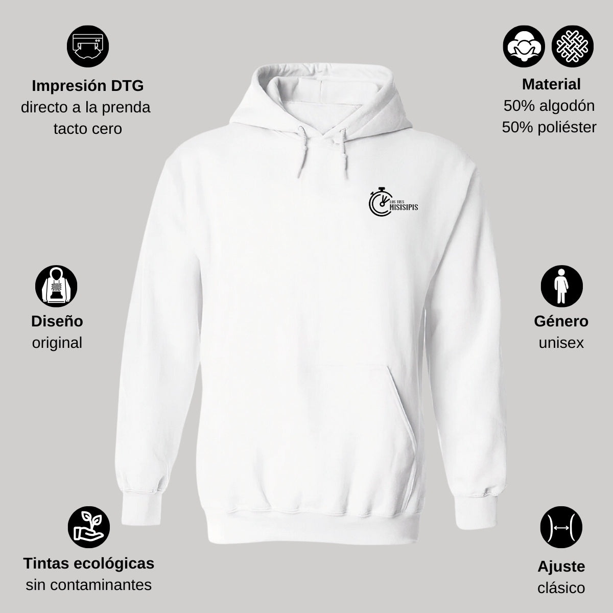 Sudadera c/Capucha Unisex Blanco Personalizable Escudo
