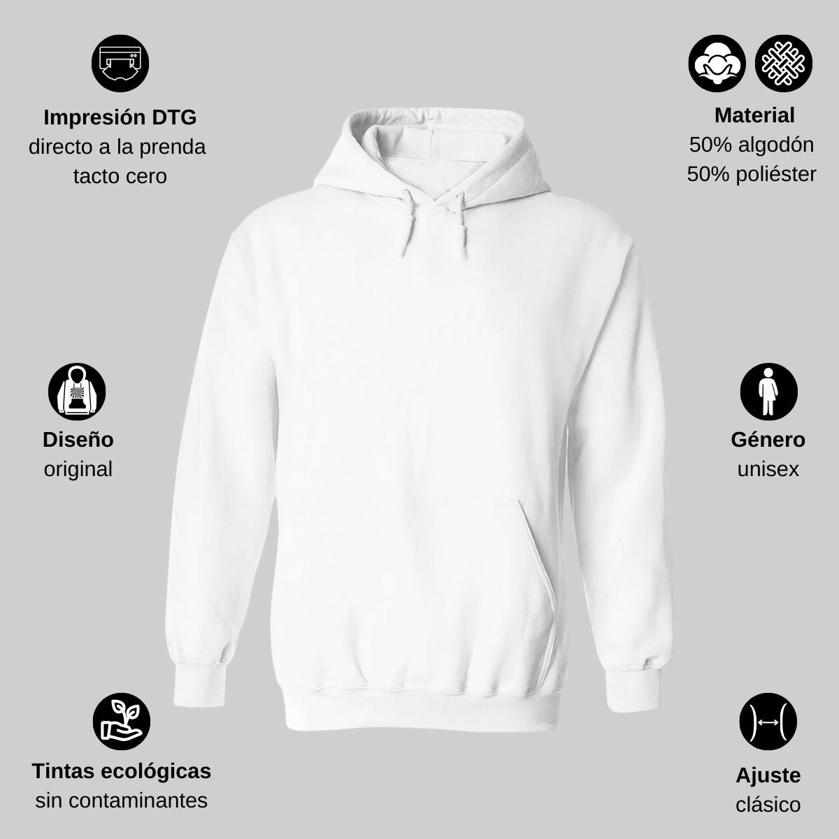 Sudadera c/Capucha Unisex Blanco Personalizable Logo