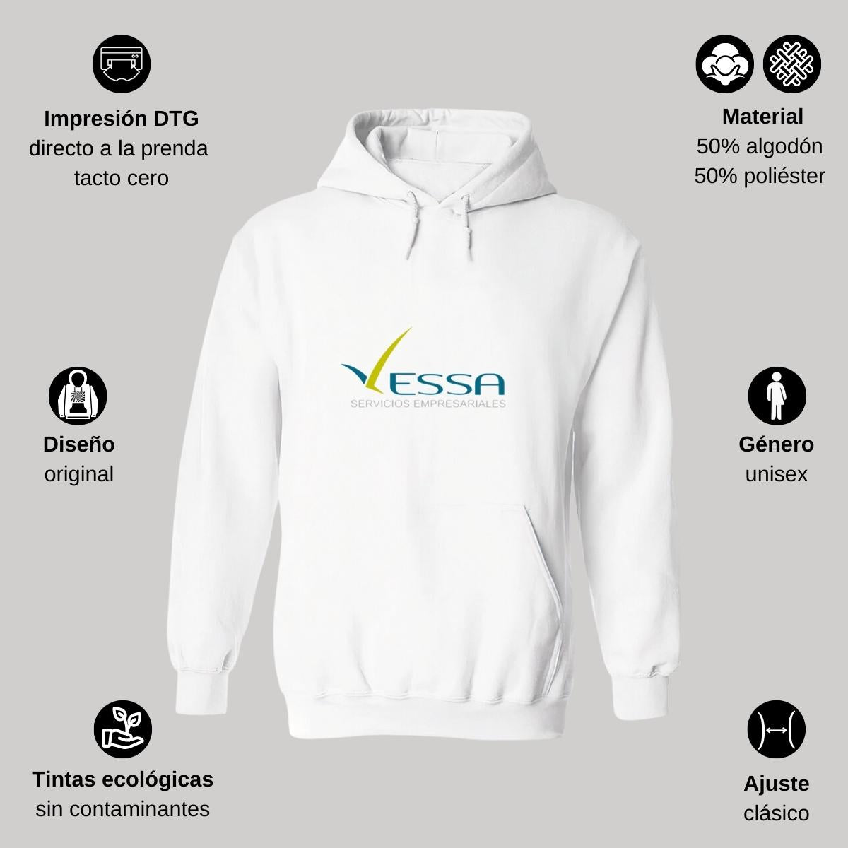 Sudadera c/Capucha Unisex Blanco Personalizable Logo