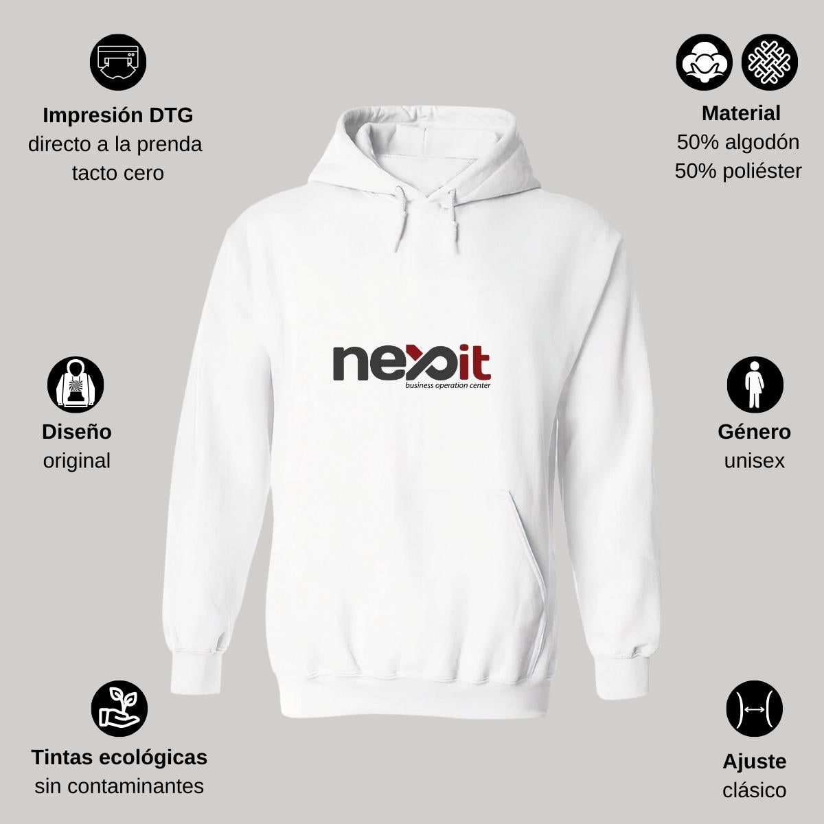 Sudadera c/Capucha Unisex Blanco Personalizable Logo
