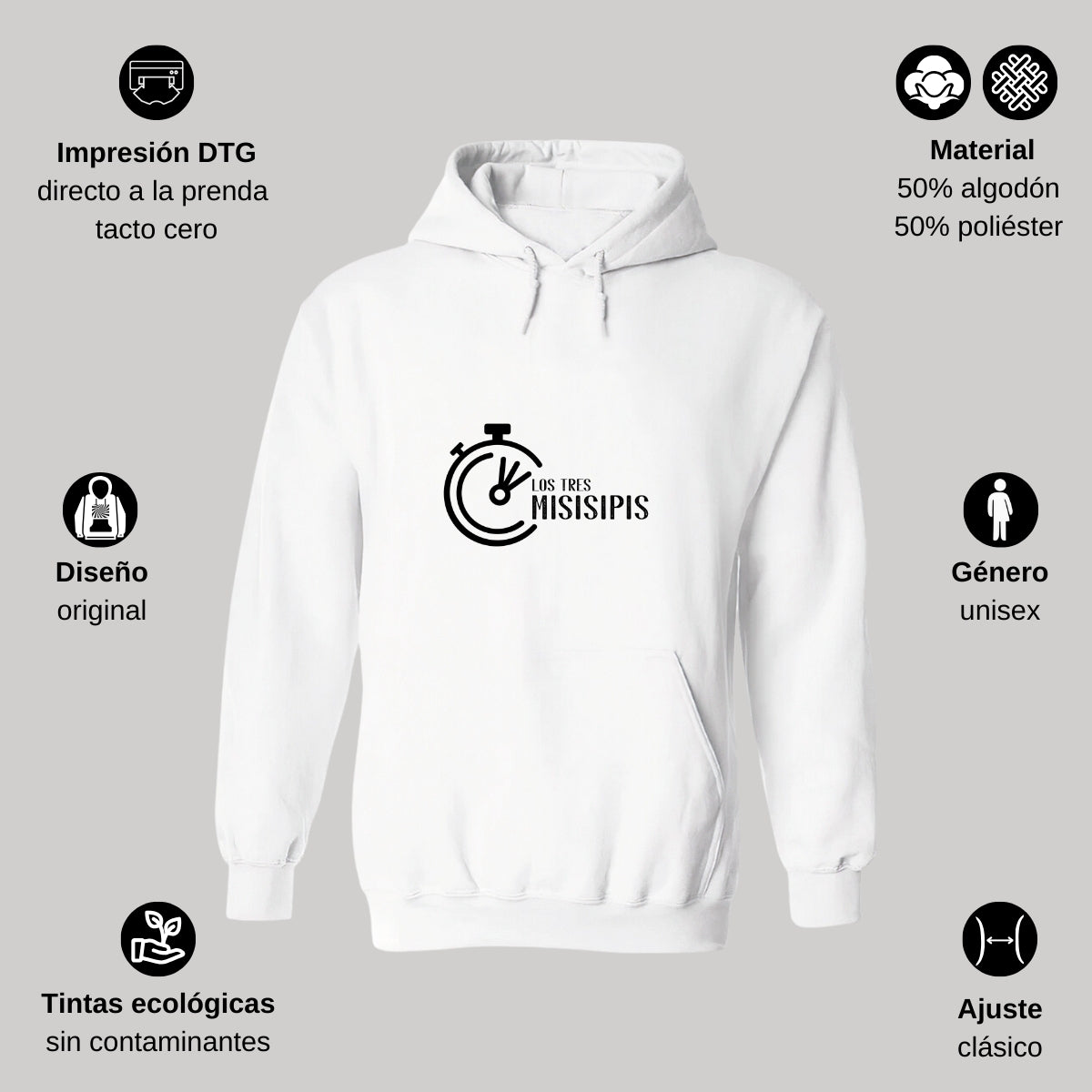 Sudadera c/Capucha Unisex Blanco Personalizable Logo