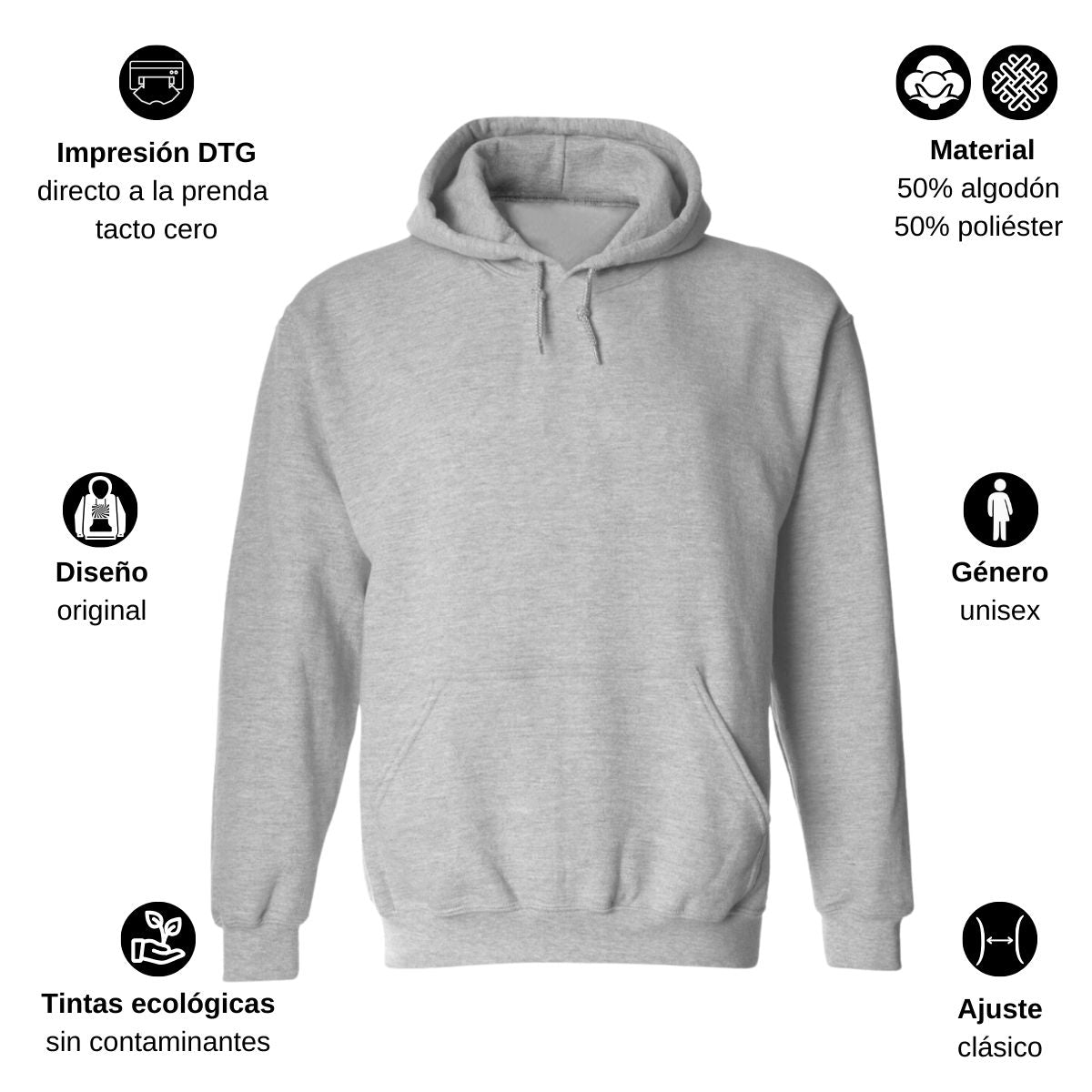Sudadera c/Capucha Unisex Gris Personalizable Escudo