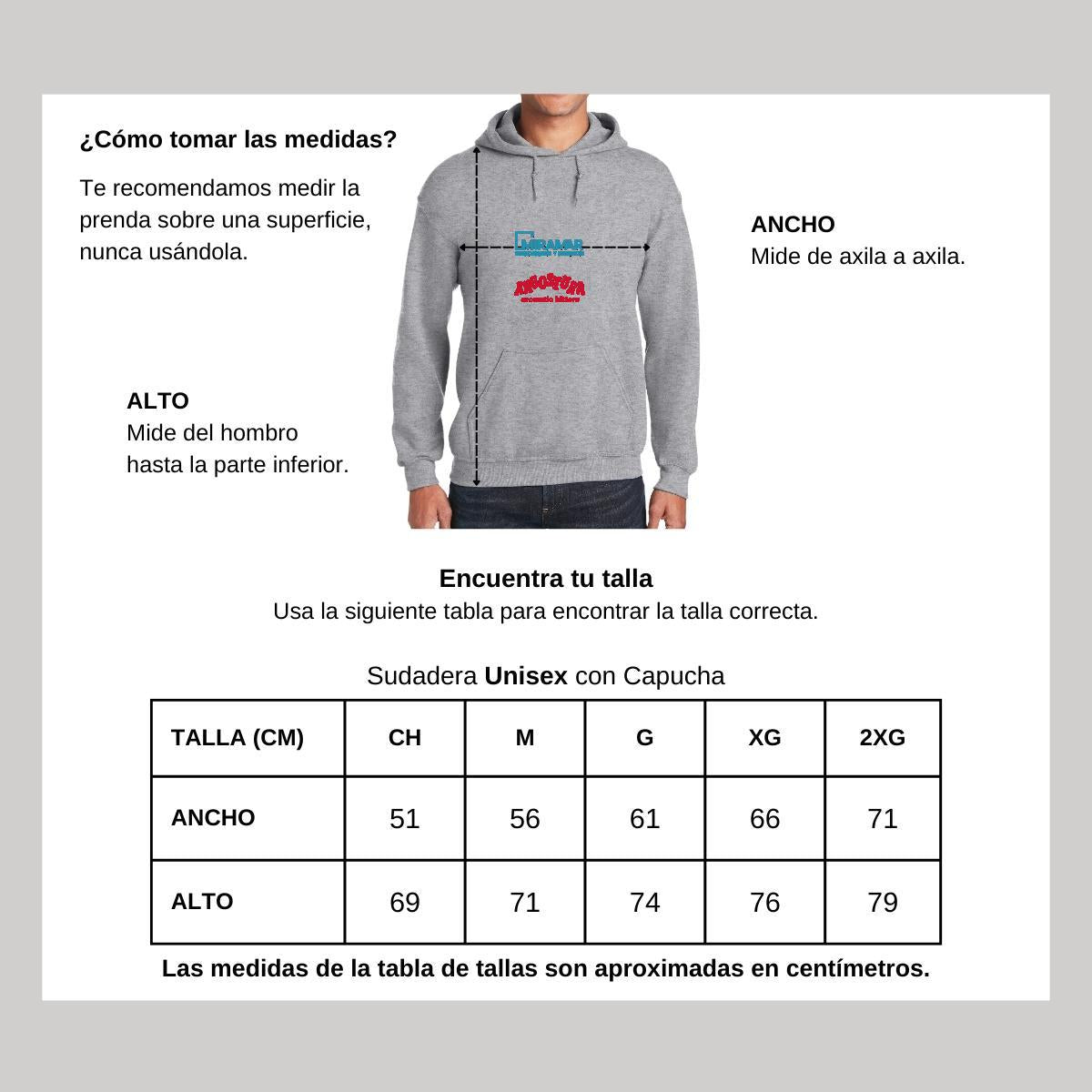 Sudadera c/Capucha Unisex Gris Personalizable Logo
