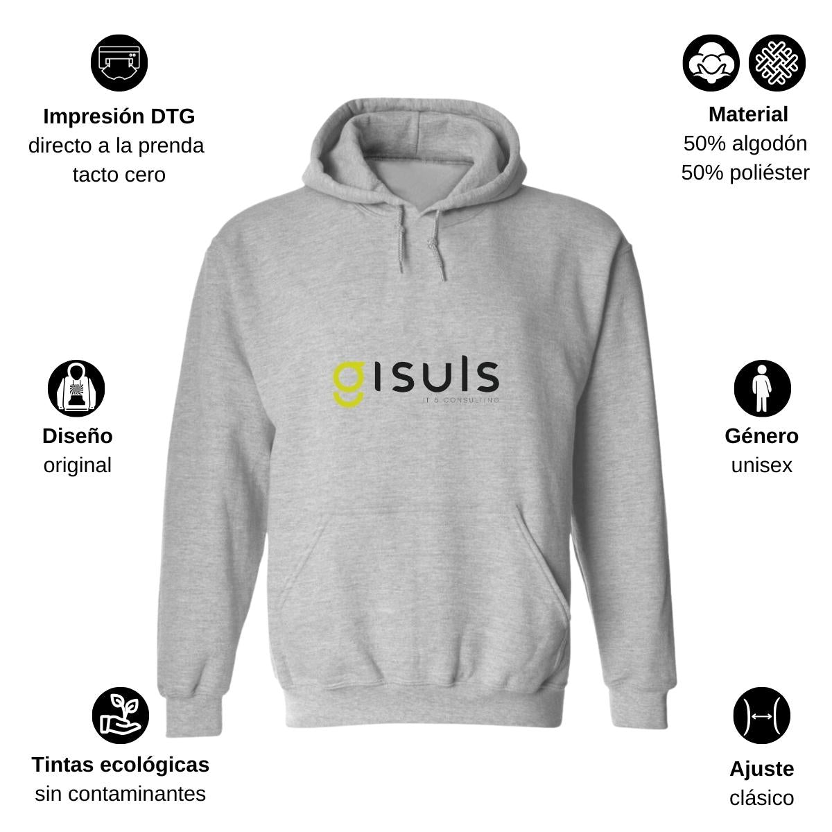 Sudadera c/Capucha Unisex Gris Personalizable Logo