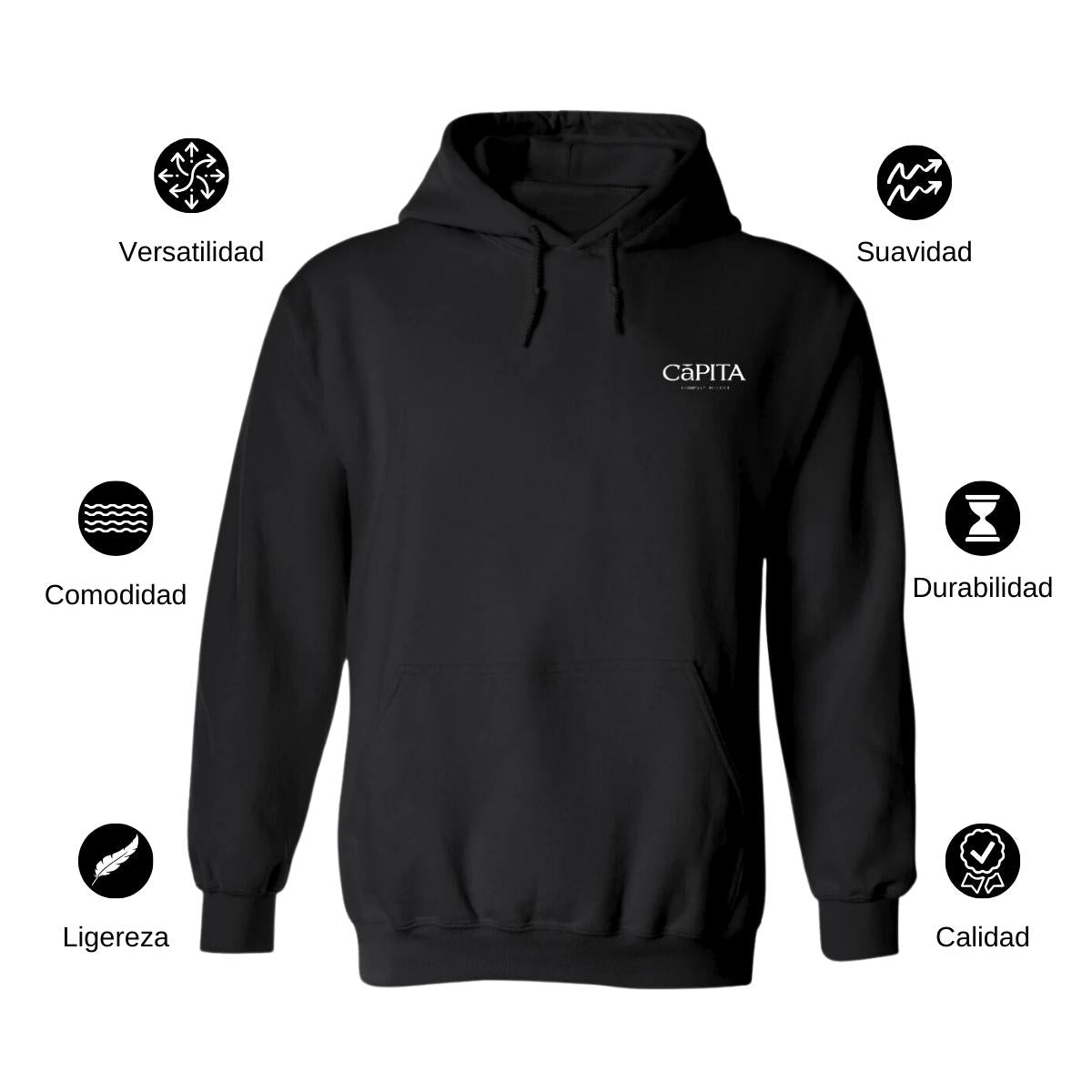Sudadera c/Capucha Unisex Negro Personalizable Escudo