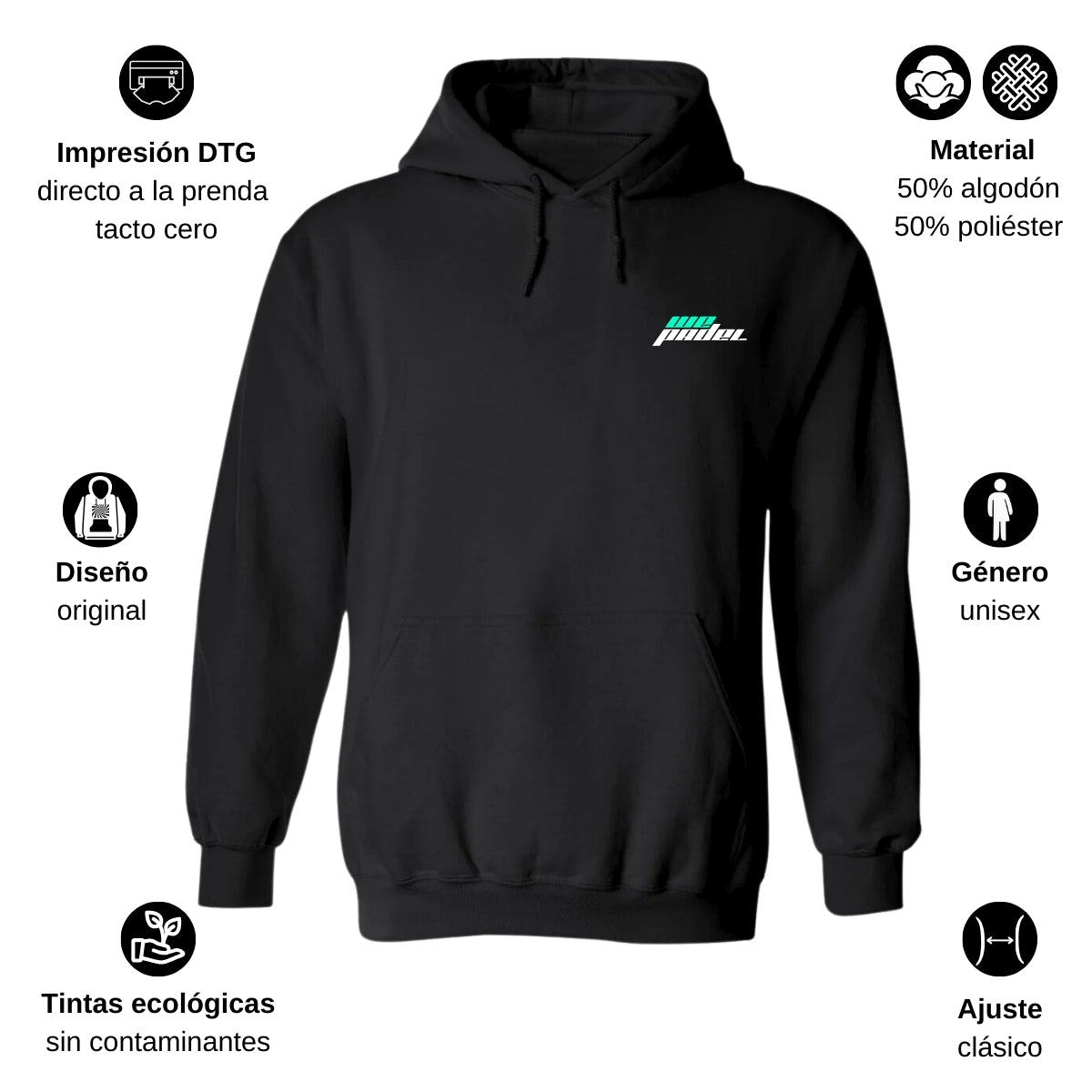Sudadera c/Capucha Unisex Negro Personalizable Escudo