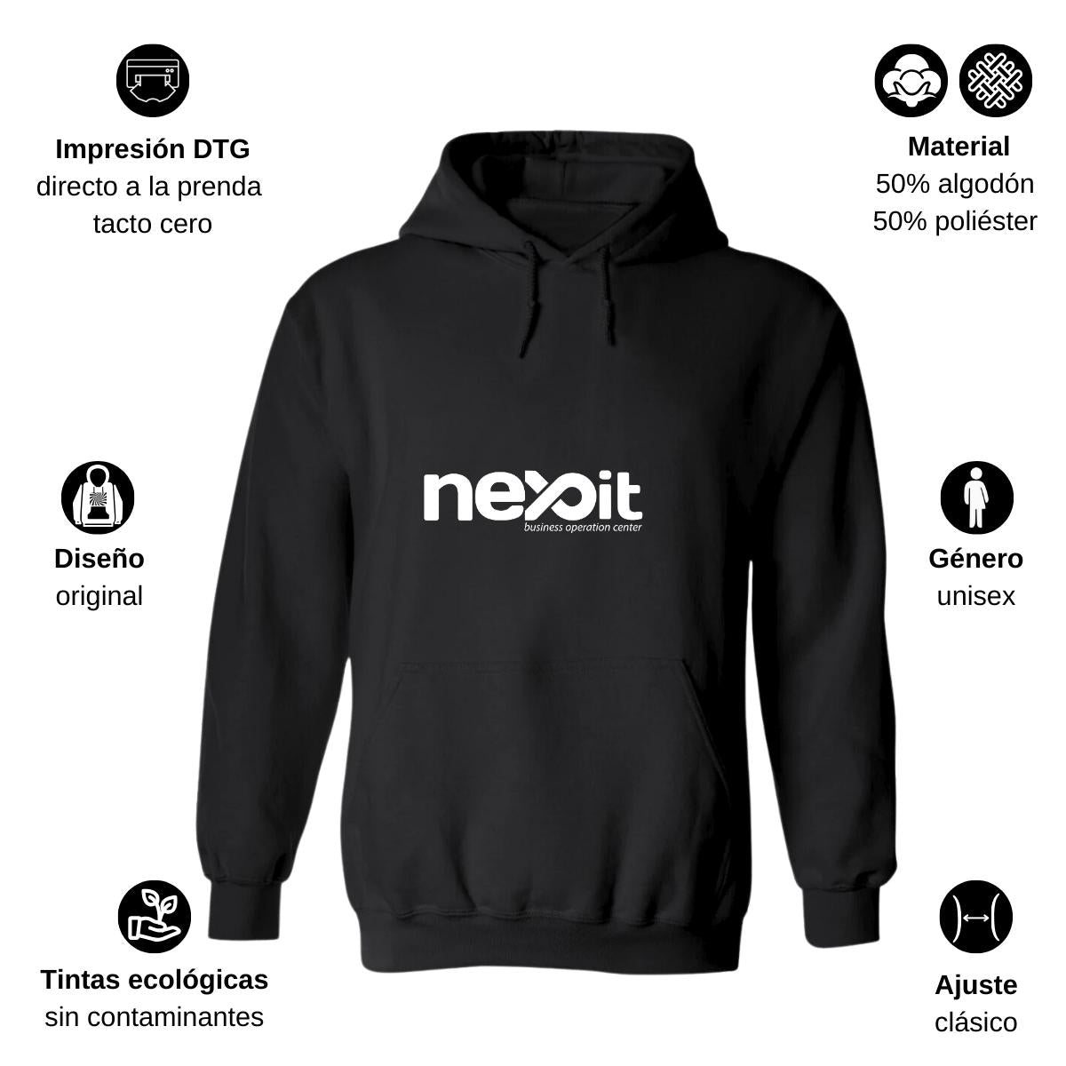 Sudadera c/Capucha Unisex Negro Personalizable Logo