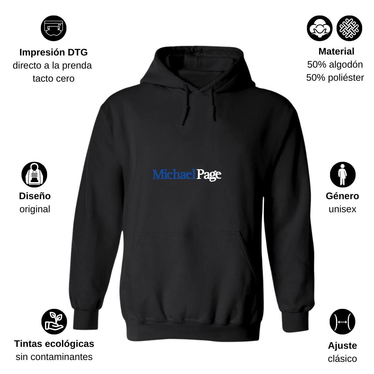 Sudadera c/Capucha Unisex Negro Personalizable Logo