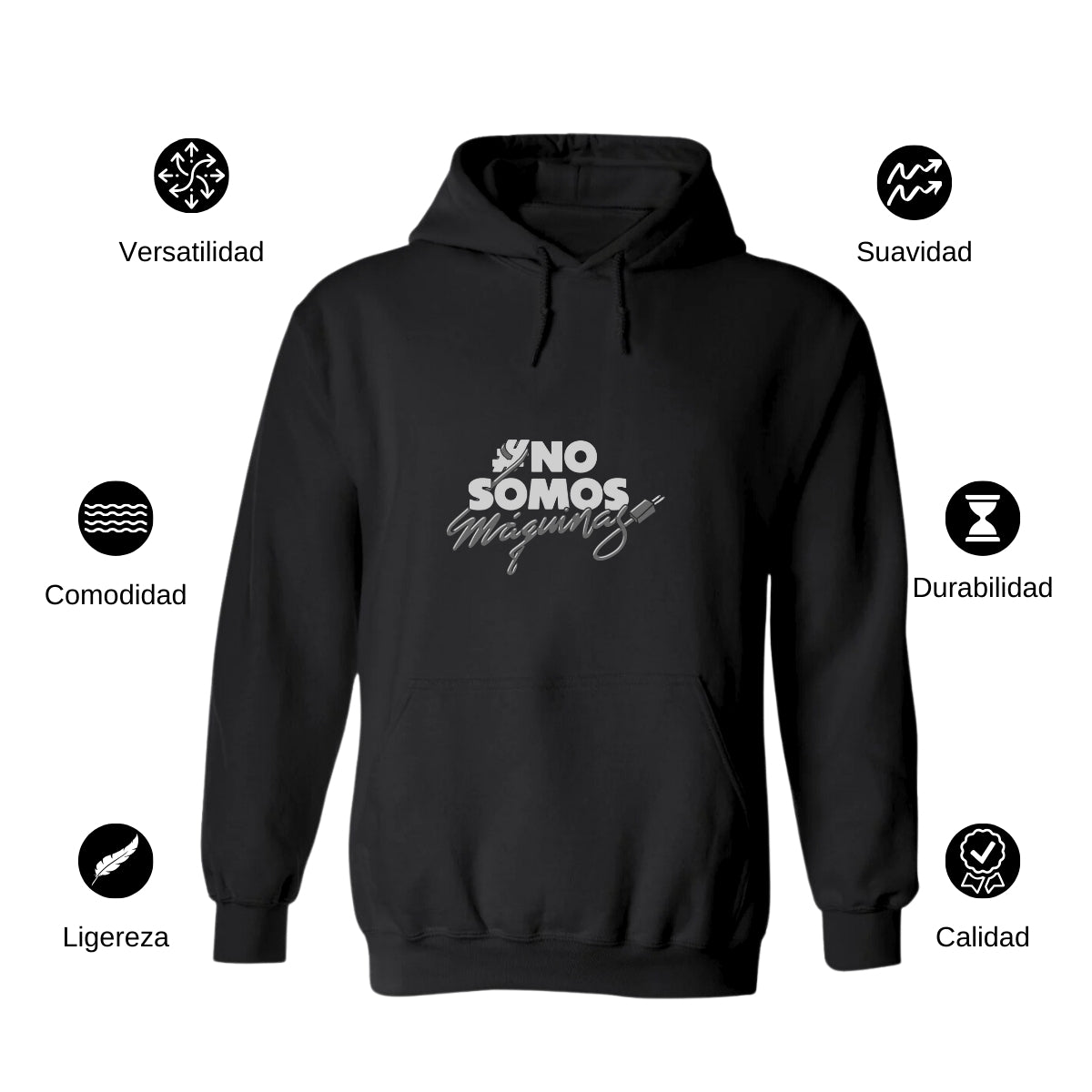 Sudadera c/Capucha Unisex Negro Personalizable Logo #NoSomosMaquinas