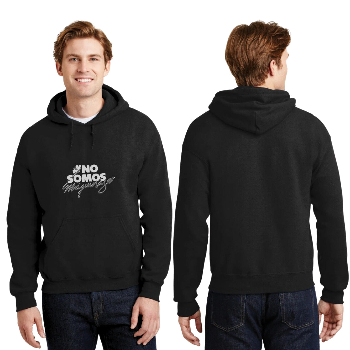 Sudadera c/Capucha Unisex Negro Personalizable Logo #NoSomosMaquinas