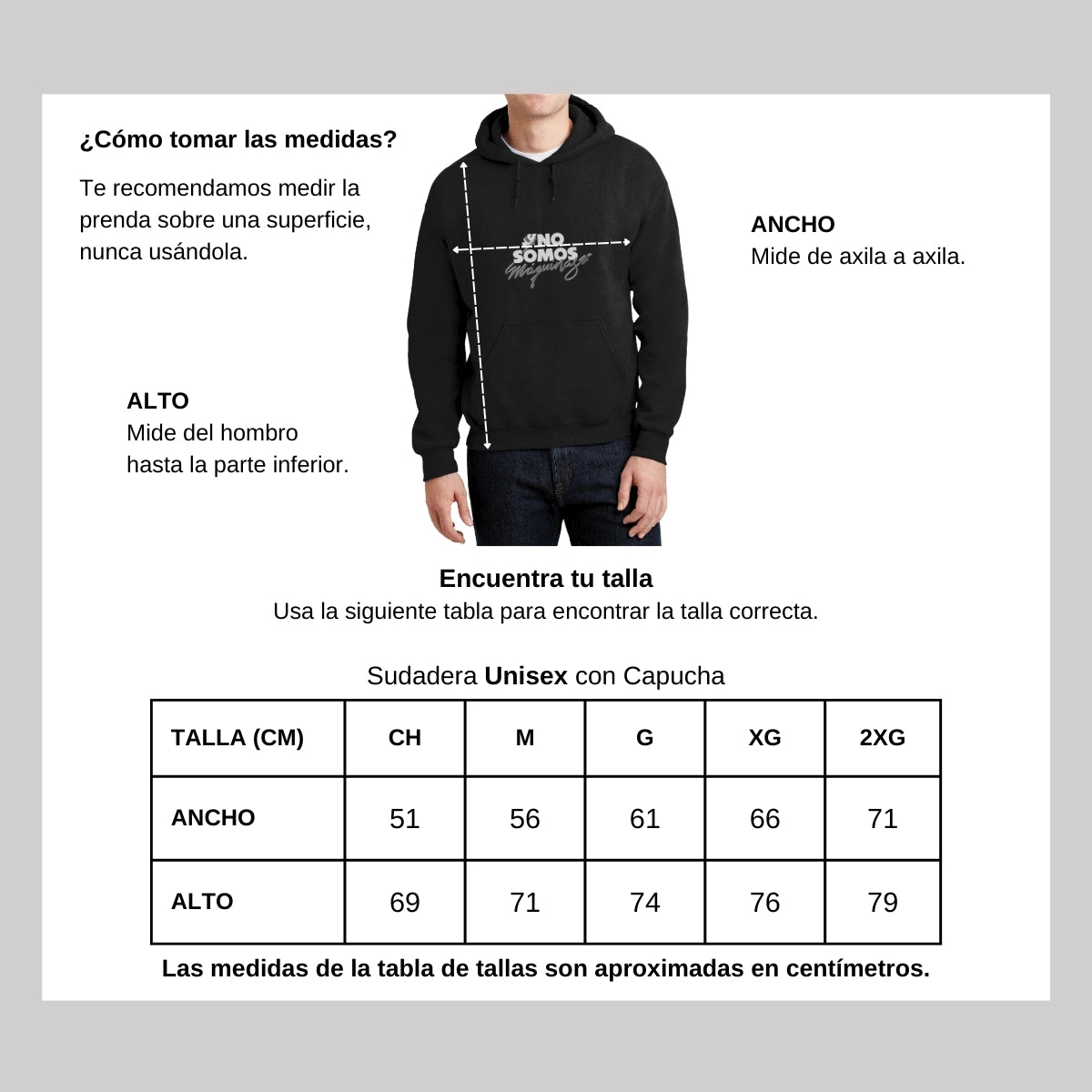 Sudadera c/Capucha Unisex Negro Personalizable Logo #NoSomosMaquinas