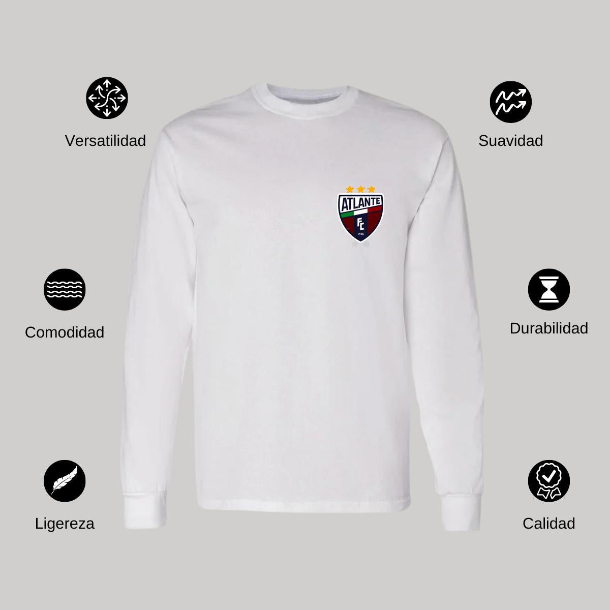 Playera Manga Larga Algodón Blanco Escudo
