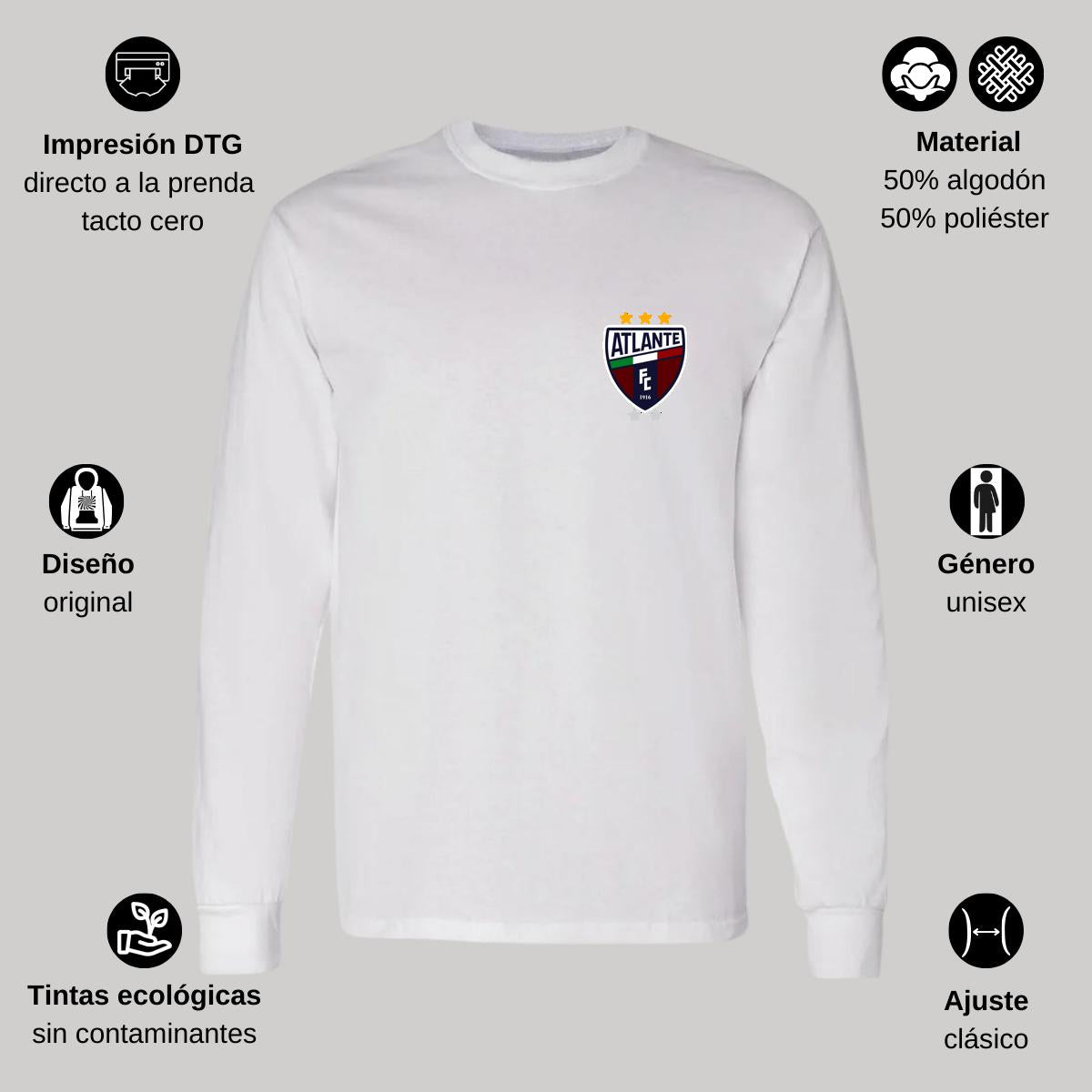 Playera Manga Larga Algodón Blanco Escudo
