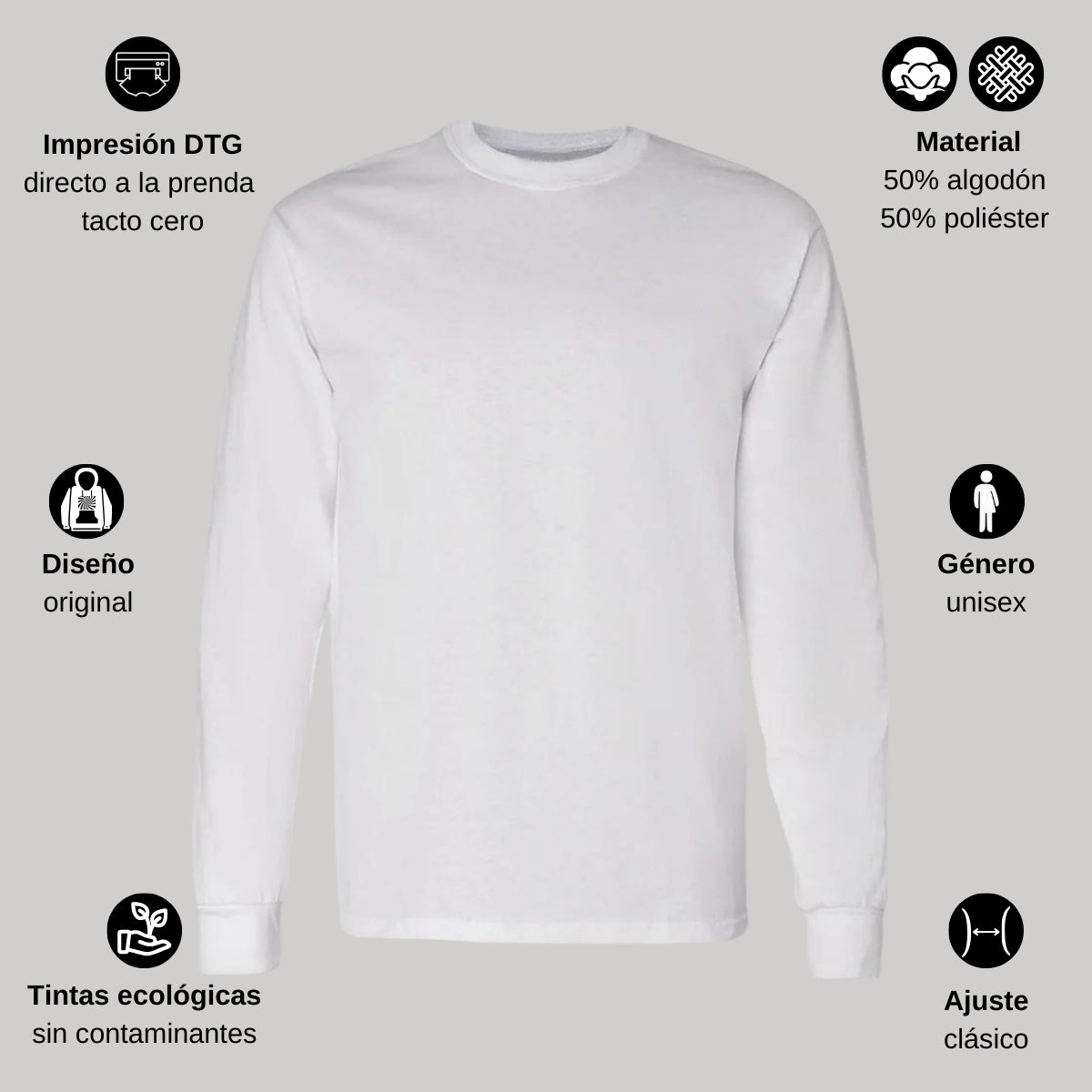 Playera Manga Larga Algodón Blanco Logo 2XG