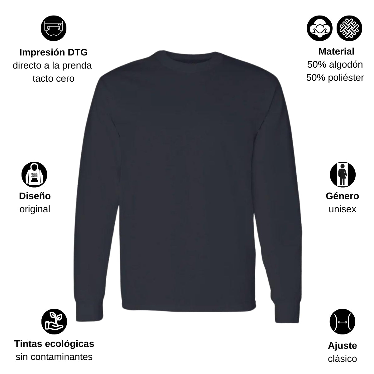 Playera Manga Larga Algodón Negro Escudo