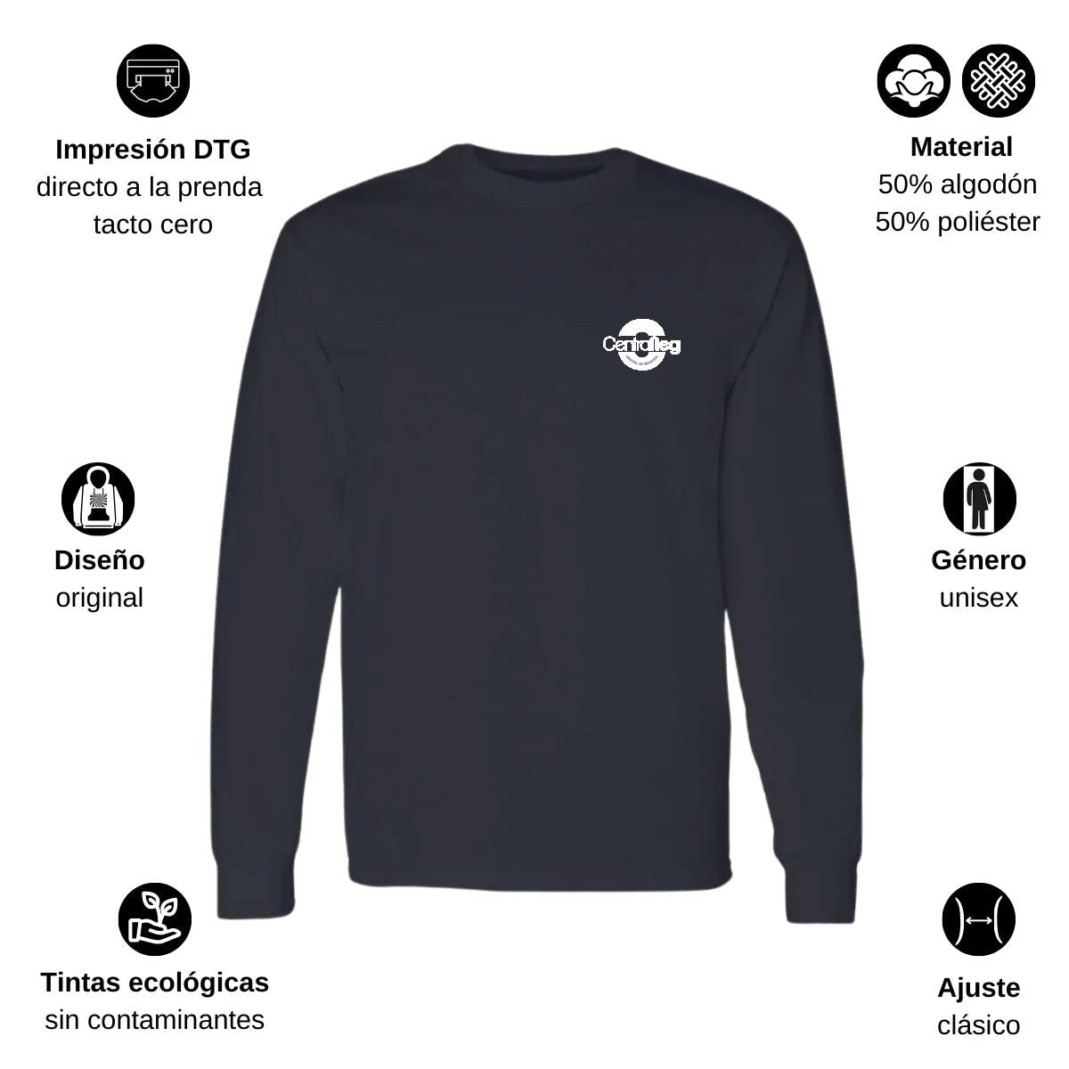 Playera Manga Larga Algodón Negro Escudo