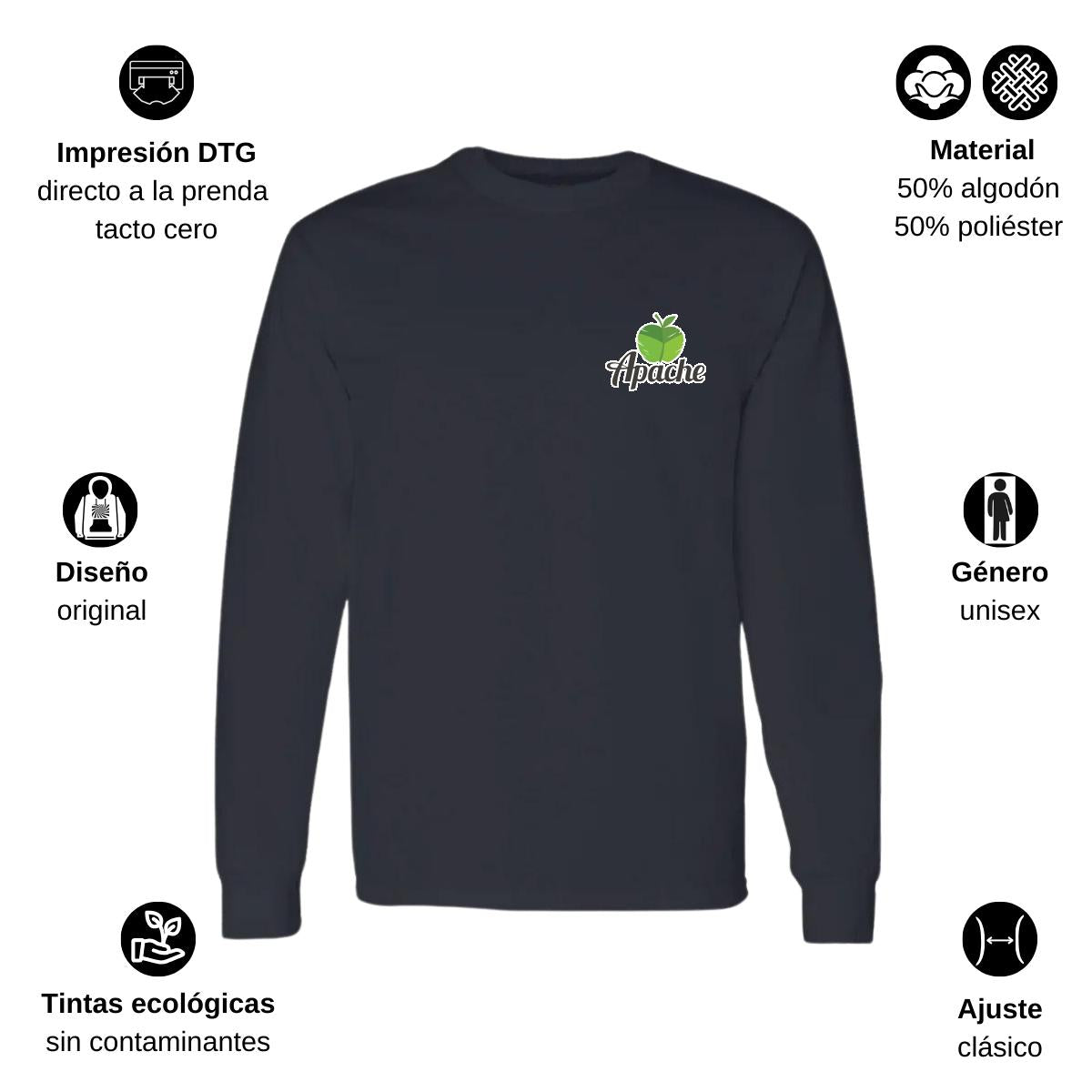 Playera Manga Larga Algodón Negro Escudo