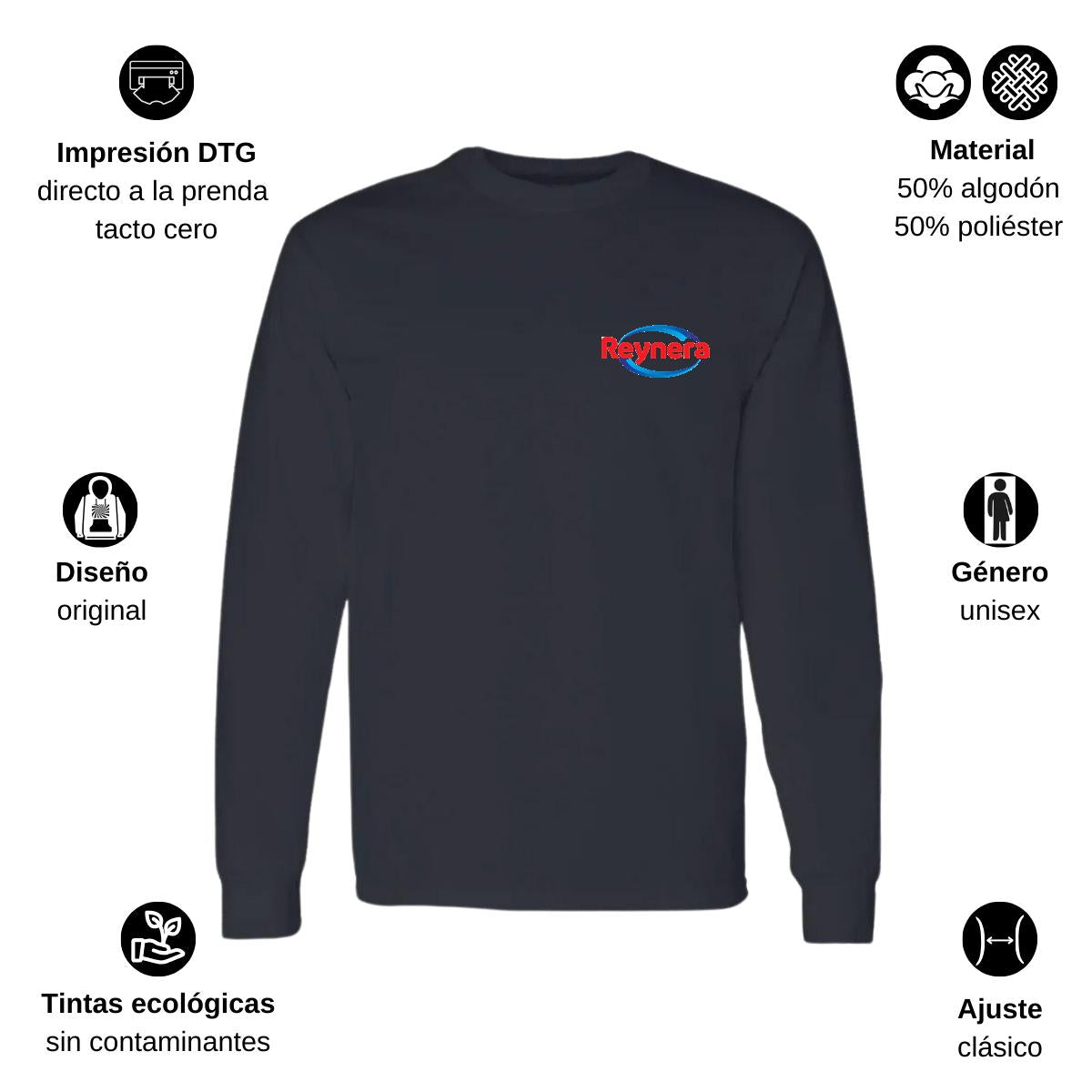 Playera Manga Larga Algodón Negro Escudo