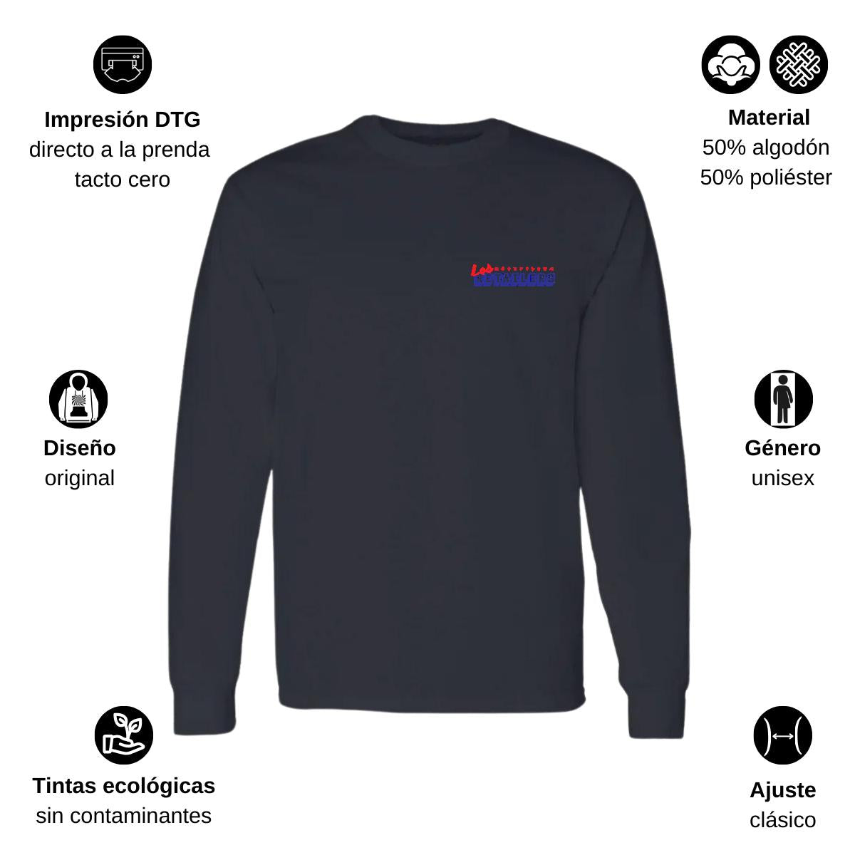 Playera Manga Larga Algodón Negro Escudo