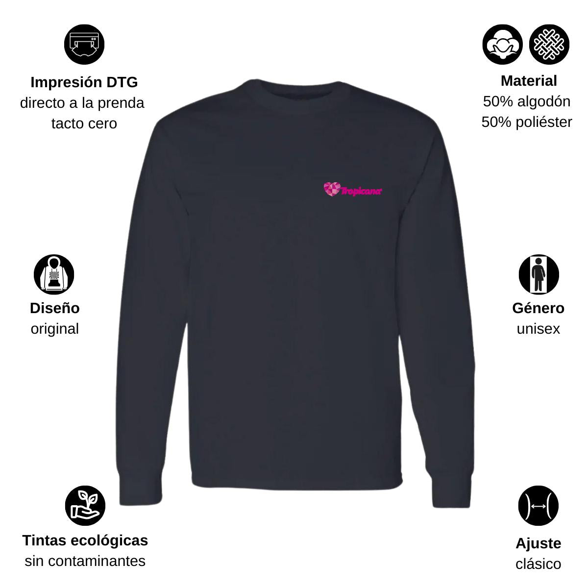 Playera Manga Larga Algodón Negro Escudo