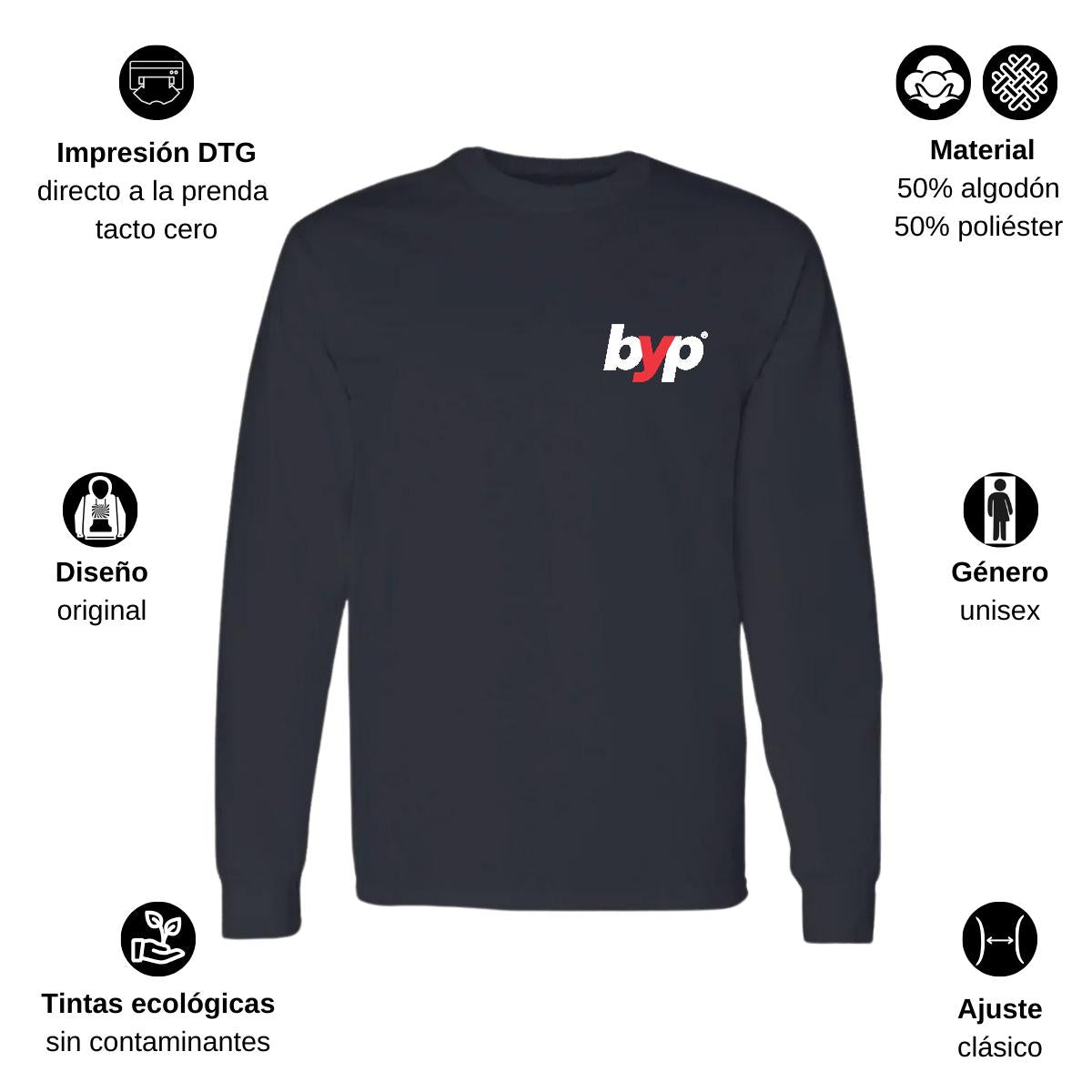 Playera Manga Larga Algodón Negro Escudo