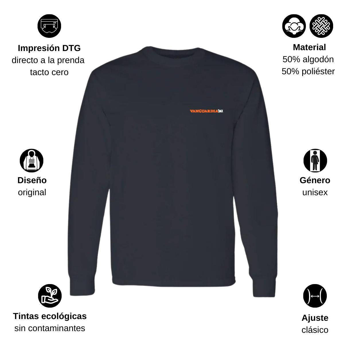 Playera Manga Larga Algodón Negro Escudo