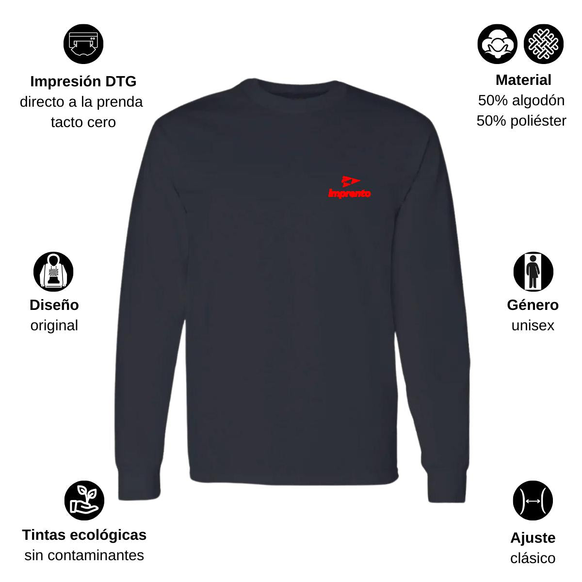 Playera Manga Larga Algodón Negro Escudo