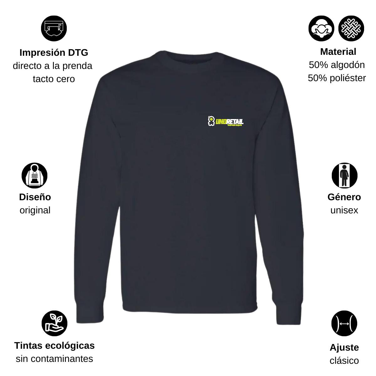 Playera Manga Larga Algodón Negro Escudo