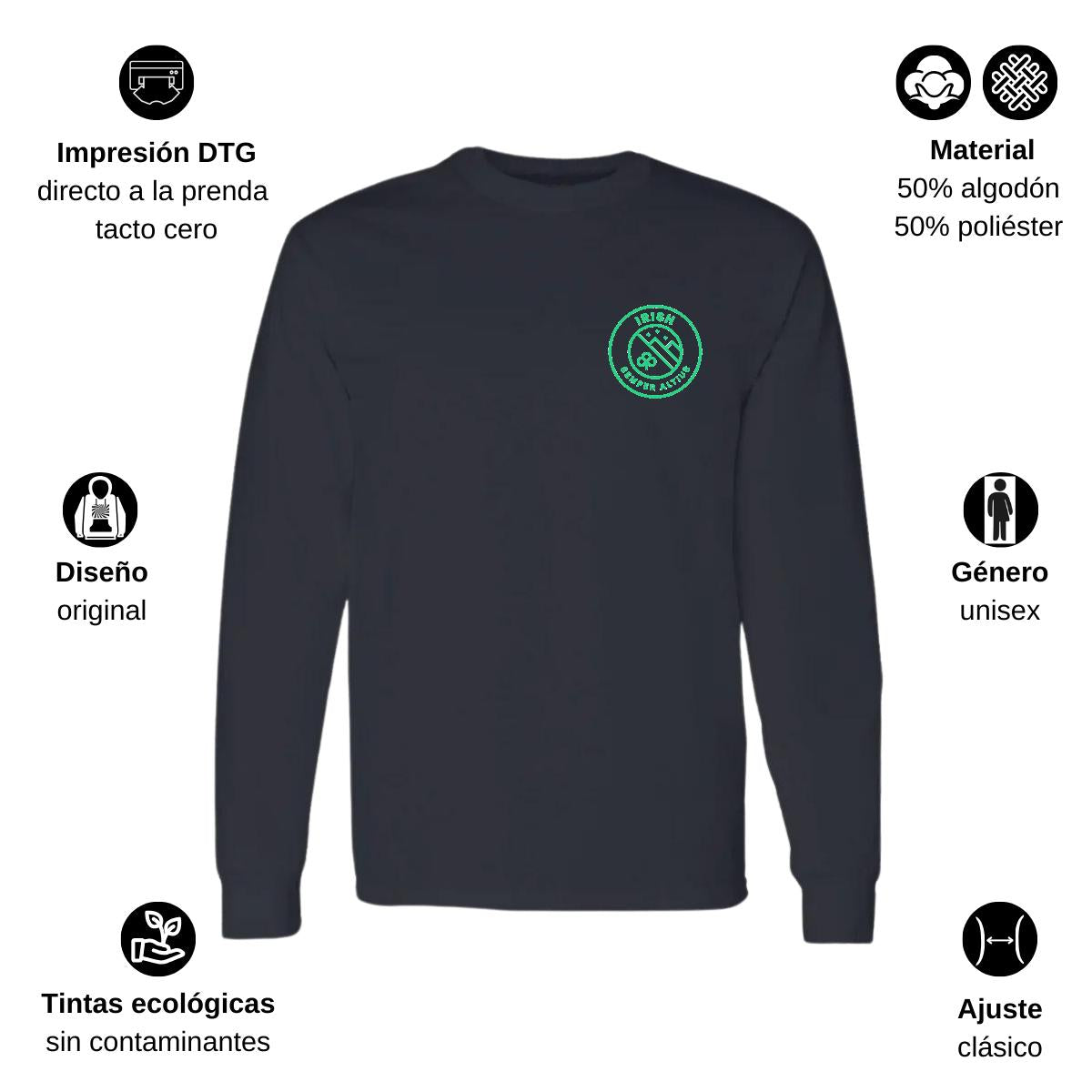 Playera Manga Larga Algodón Negro Escudo