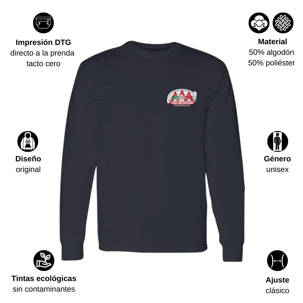 Playera Manga Larga Algodón Negro Escudo