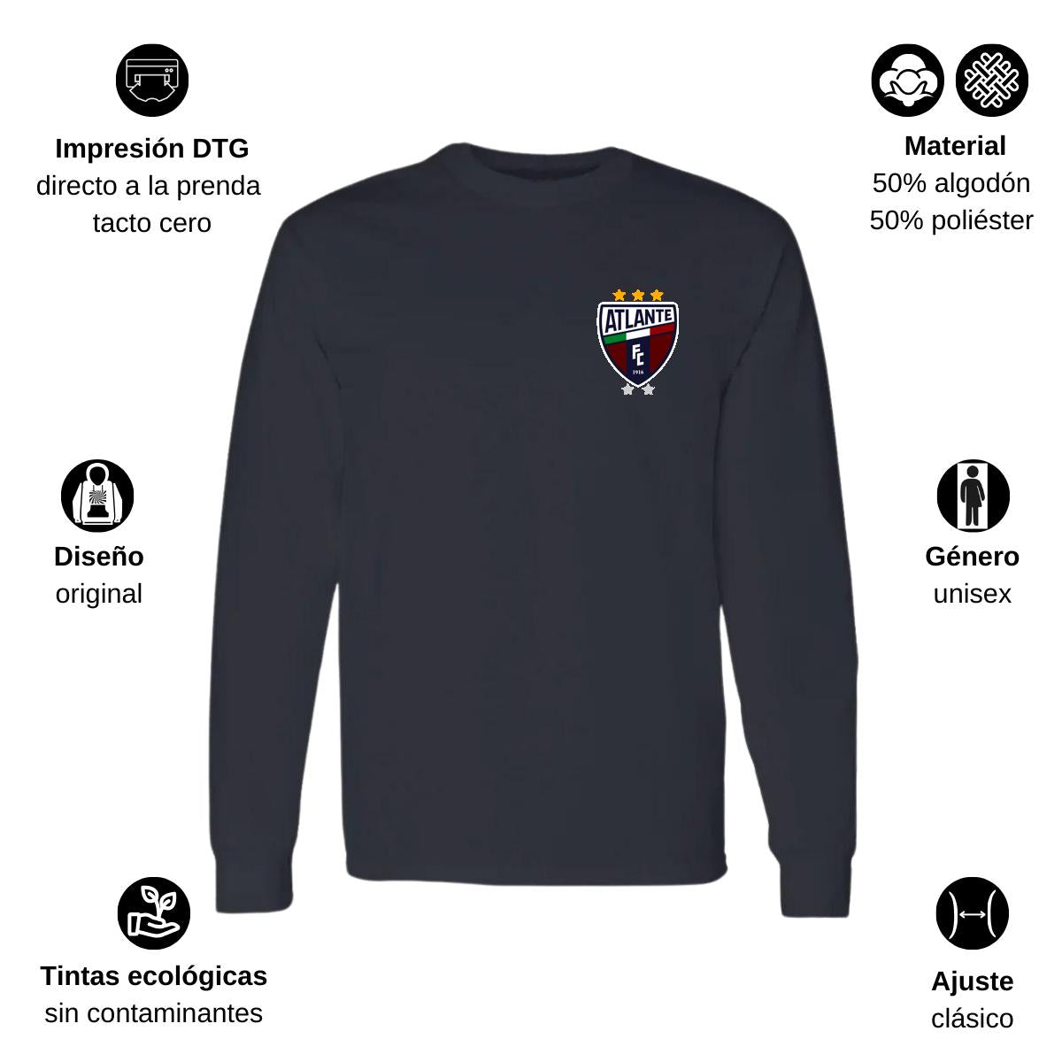 Playera Manga Larga Algodón Negro Escudo