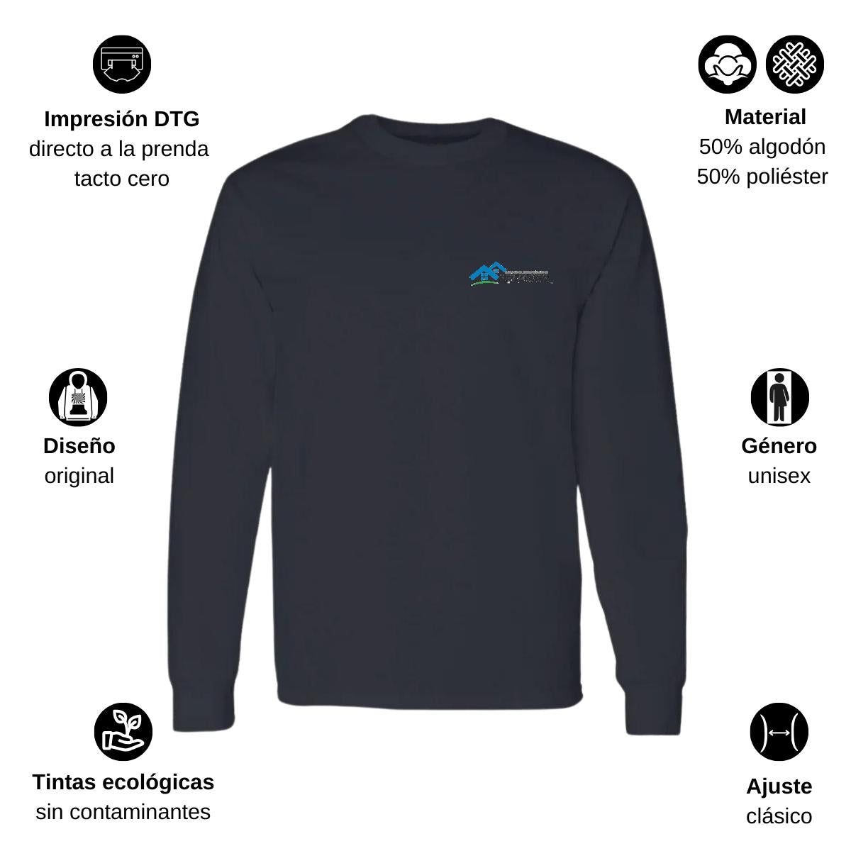 Playera Manga Larga Algodón Negro Escudo