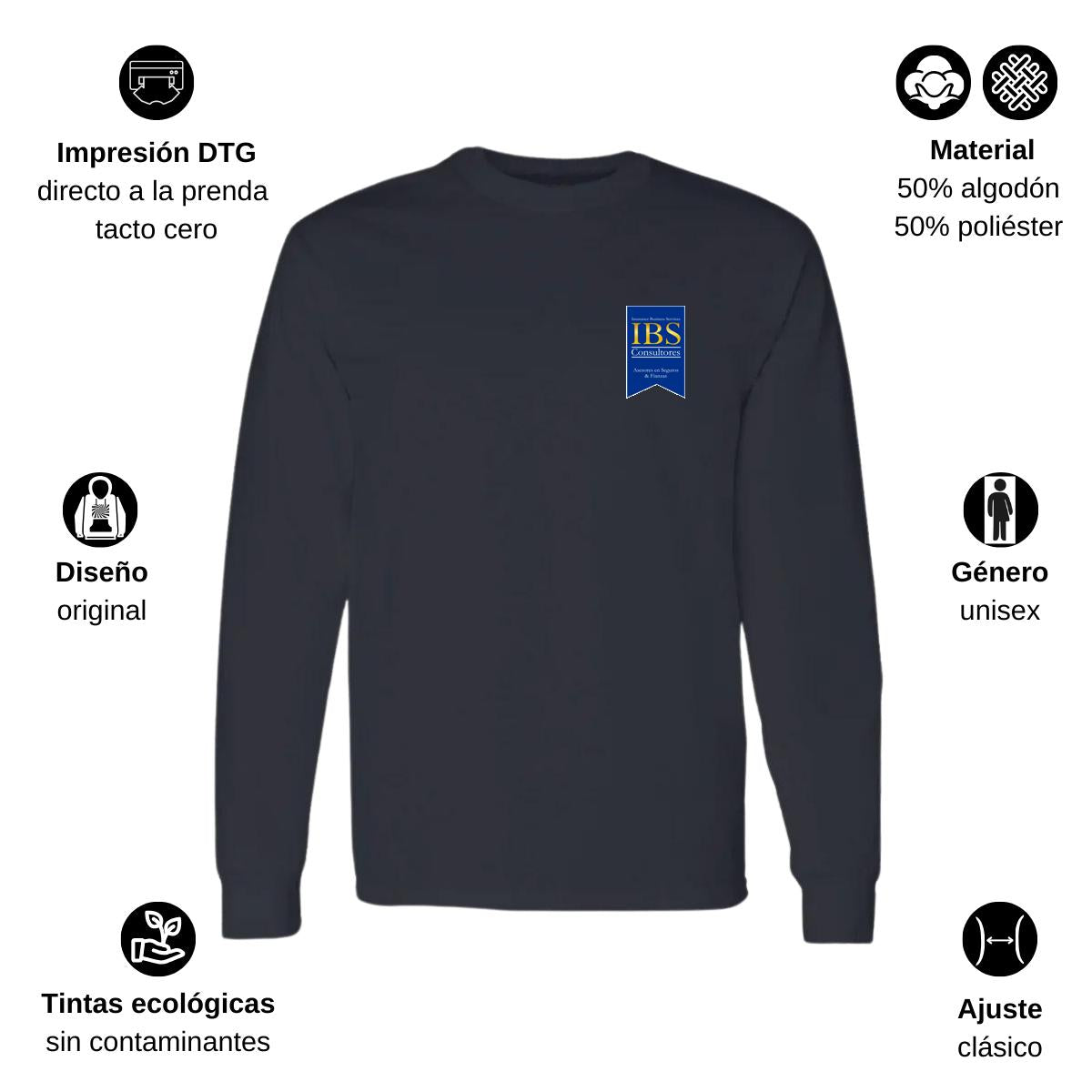 Playera Manga Larga Algodón Negro Escudo