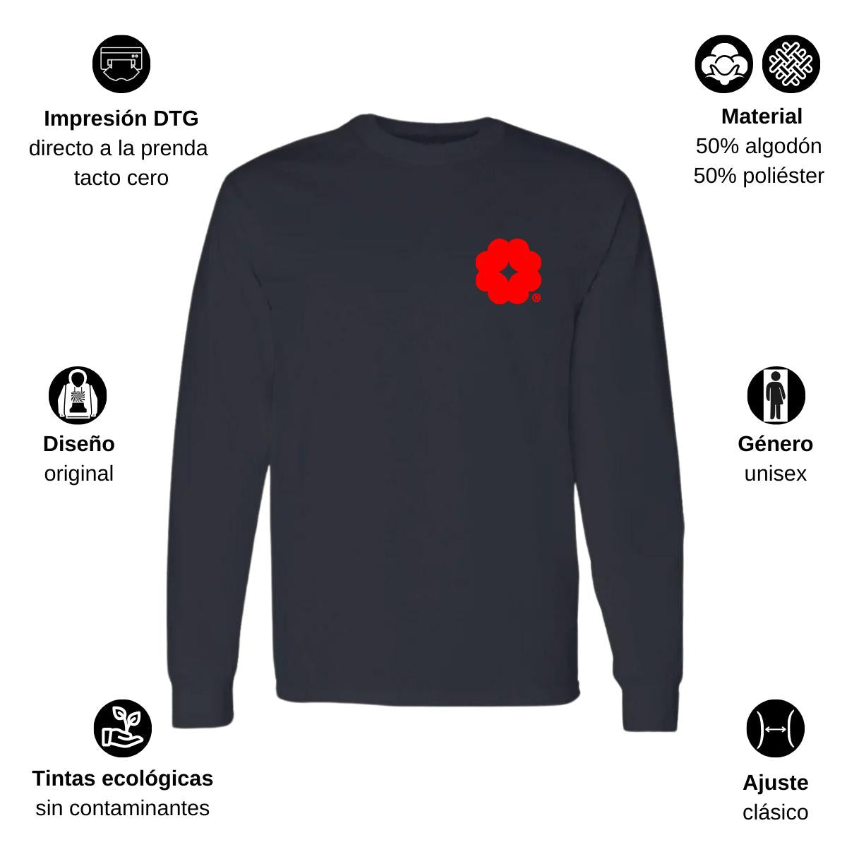 Playera Manga Larga Algodón Negro Escudo