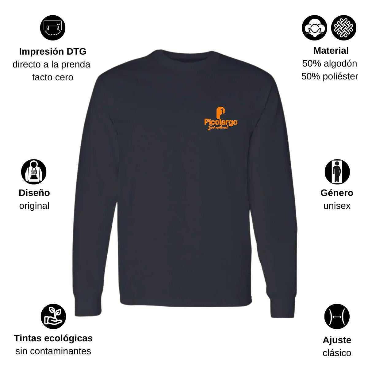 Playera Manga Larga Algodón Negro Escudo