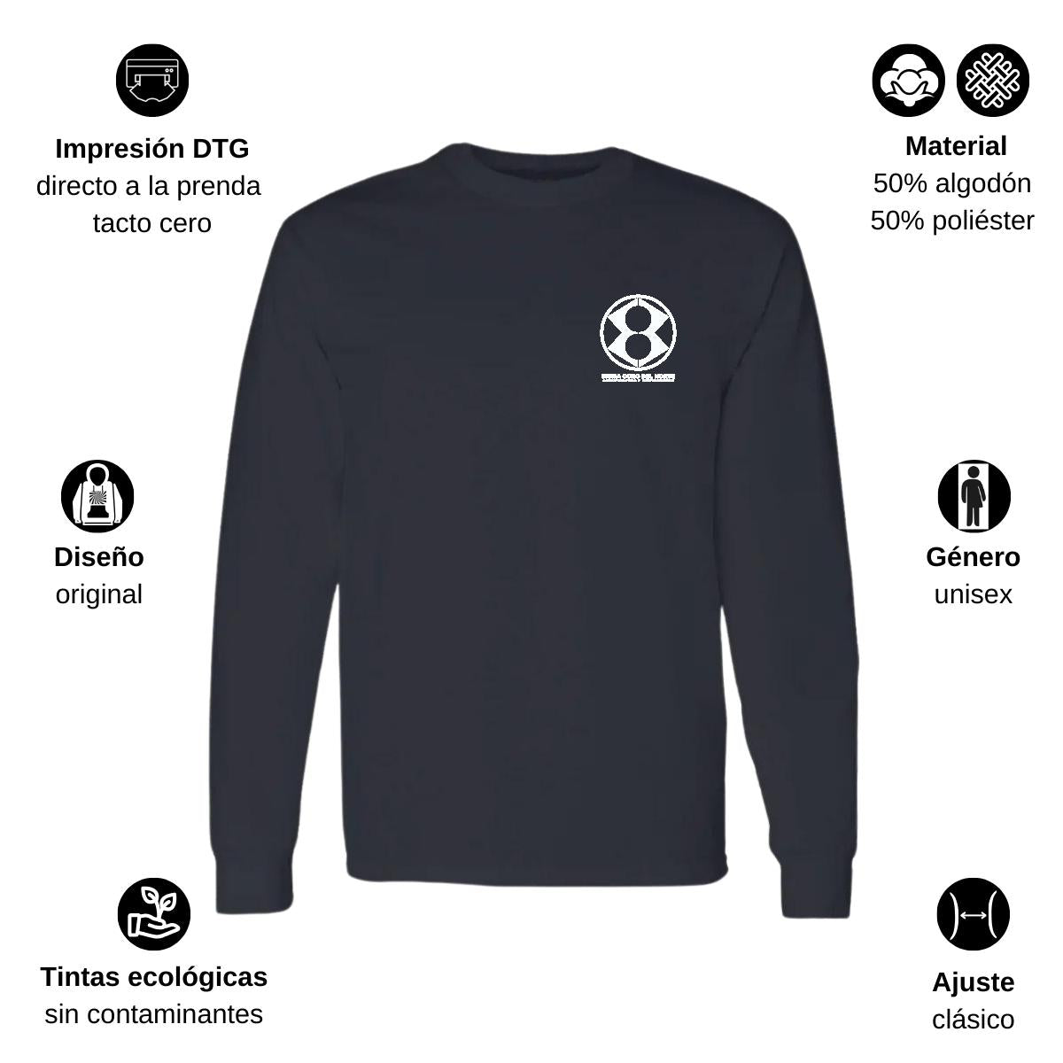 Playera Manga Larga Algodón Negro Escudo