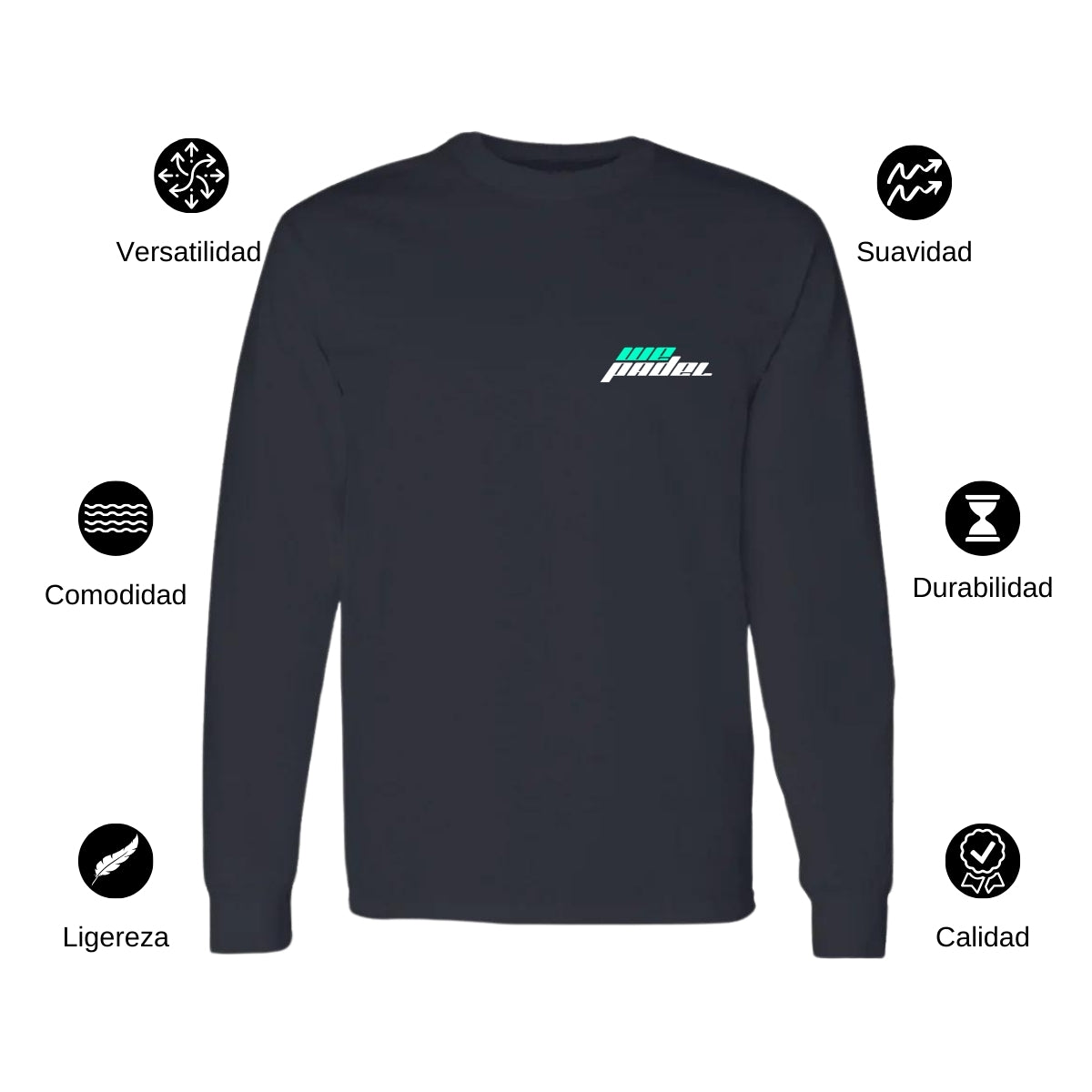 Playera Manga Larga Algodón Negro Escudo