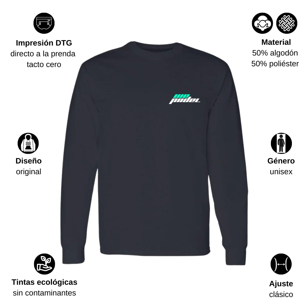 Playera Manga Larga Algodón Negro Escudo