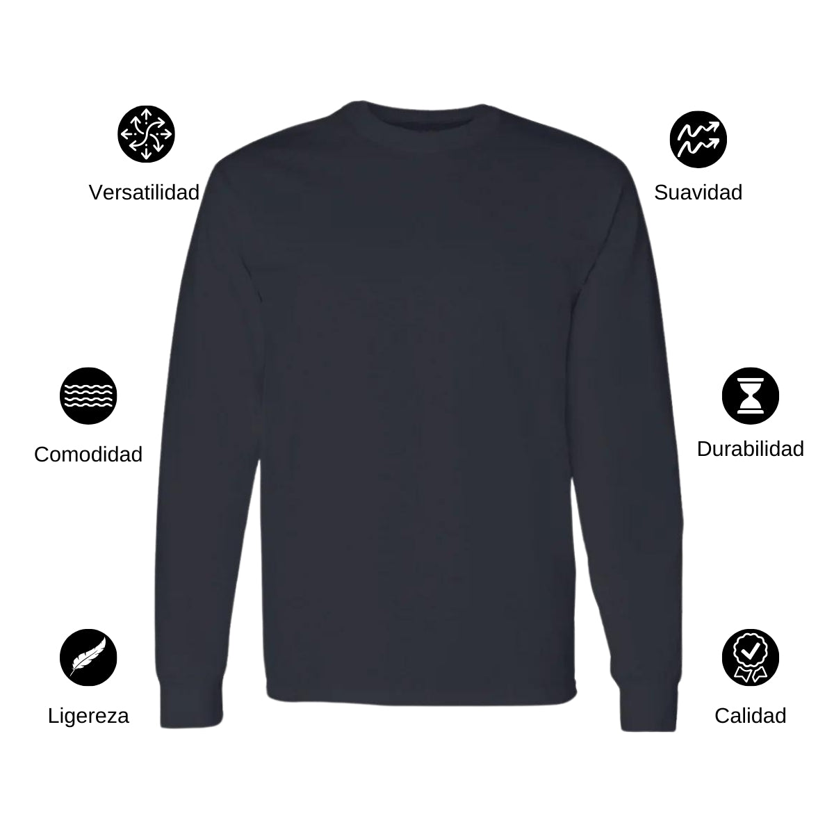 Playera Manga Larga Algodón Negro Logo 2XG