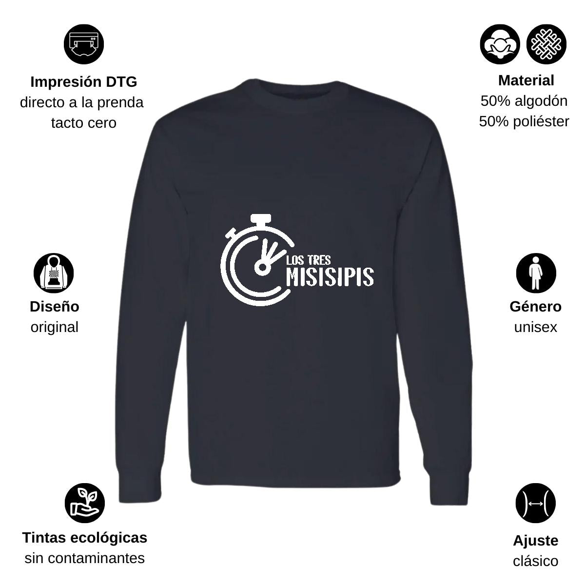 Playera Manga Larga Algodón Negro Logo