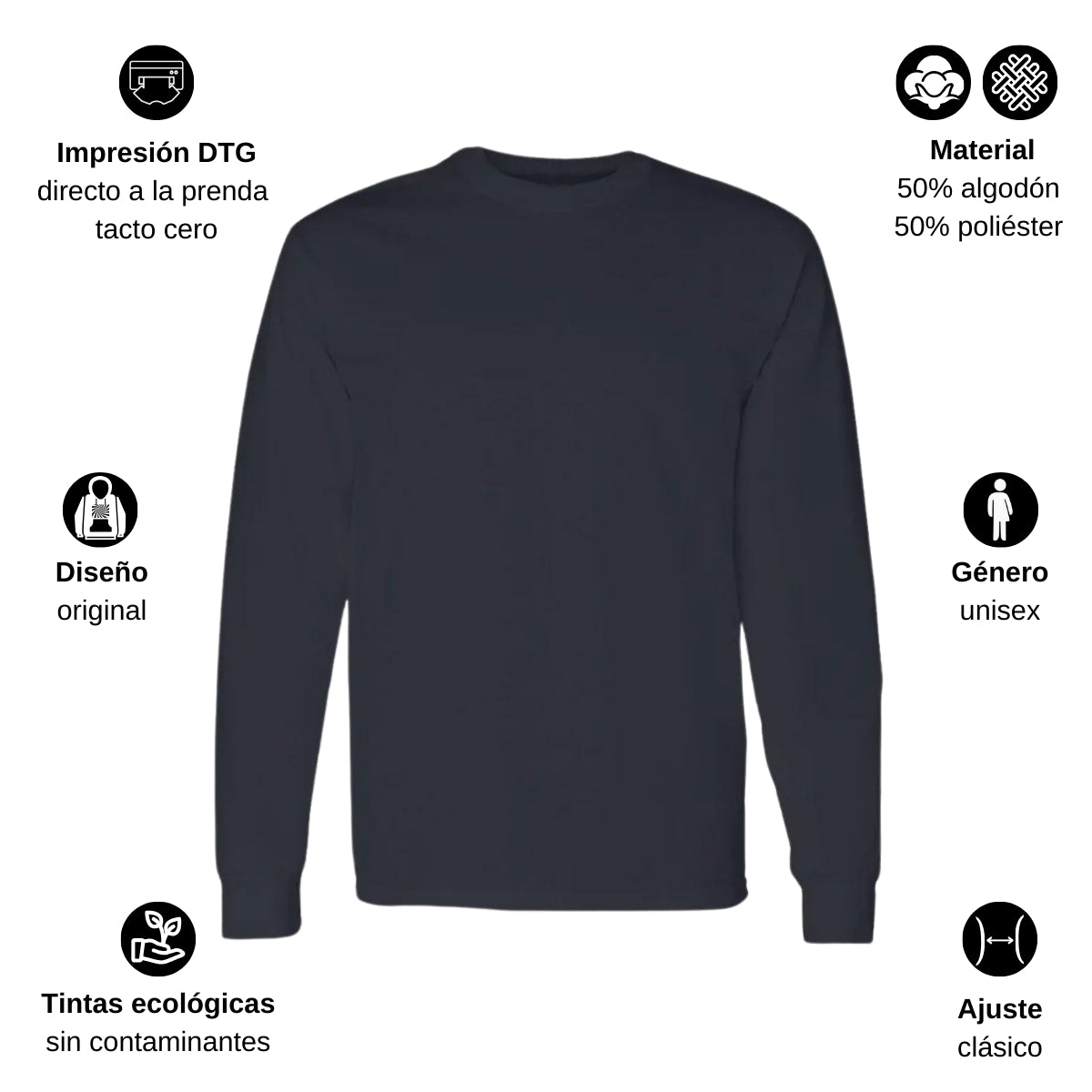 Playera Manga Larga Algodón Negro Logo 2XG