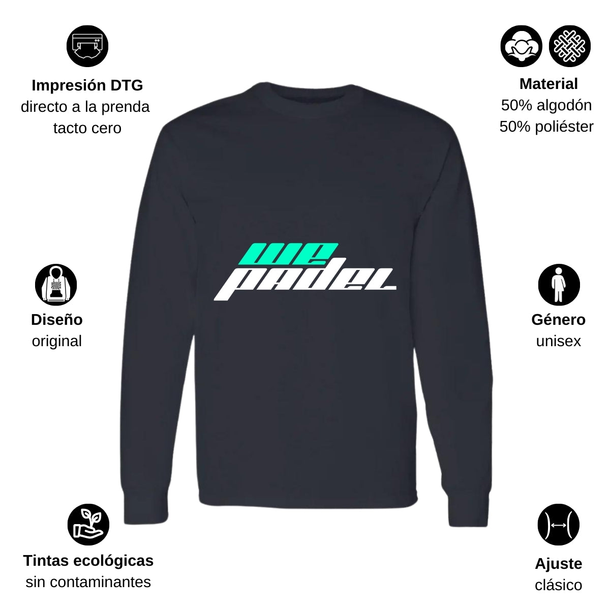 Playera Manga Larga Algodón Negro Logo