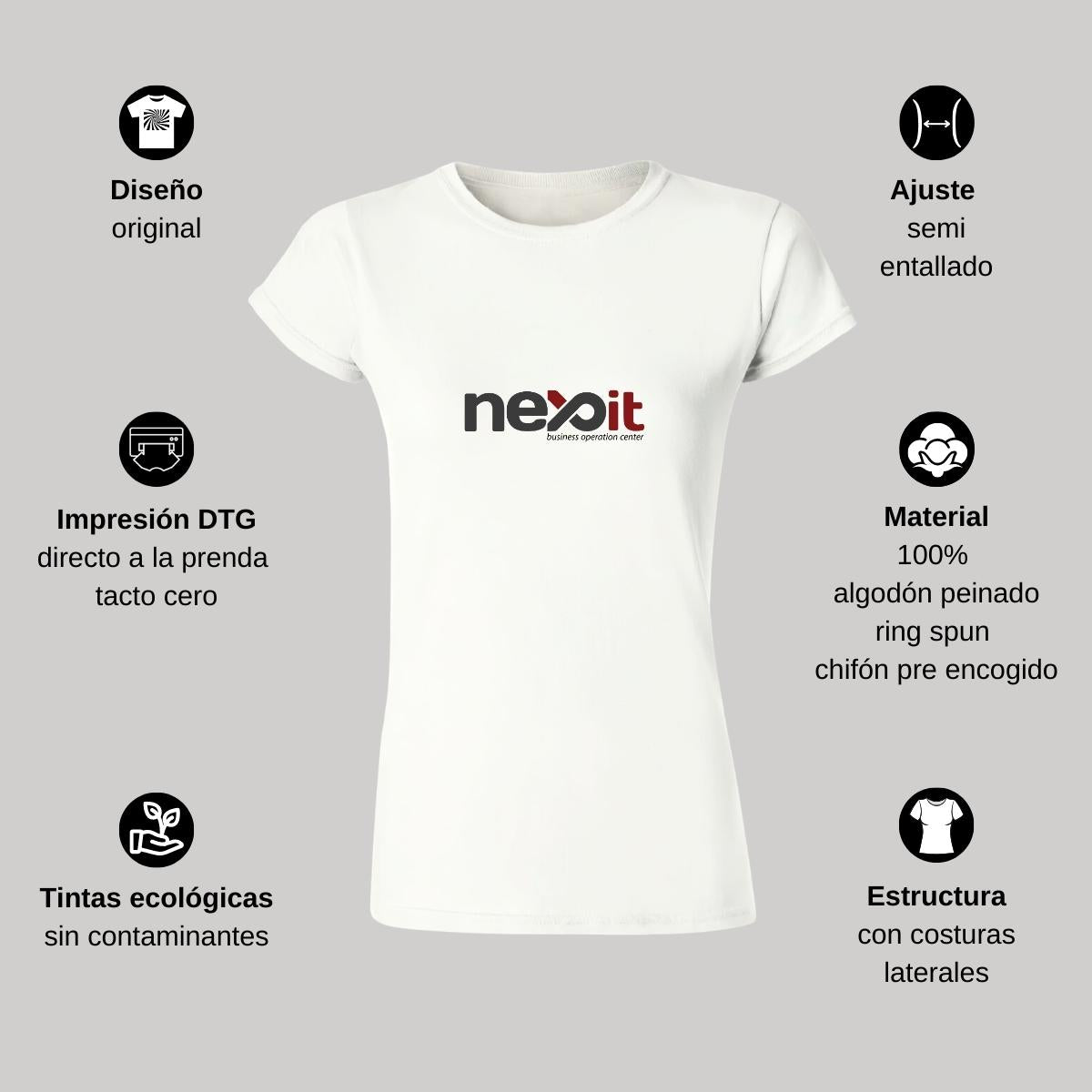 Playera Manga Corta Mujer Blanco Personalizable Logo