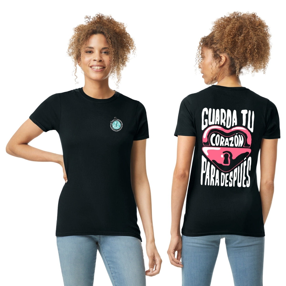 Playera Manga Corta Mujer Negro Personalizable Escudo Guarda tu Corazón