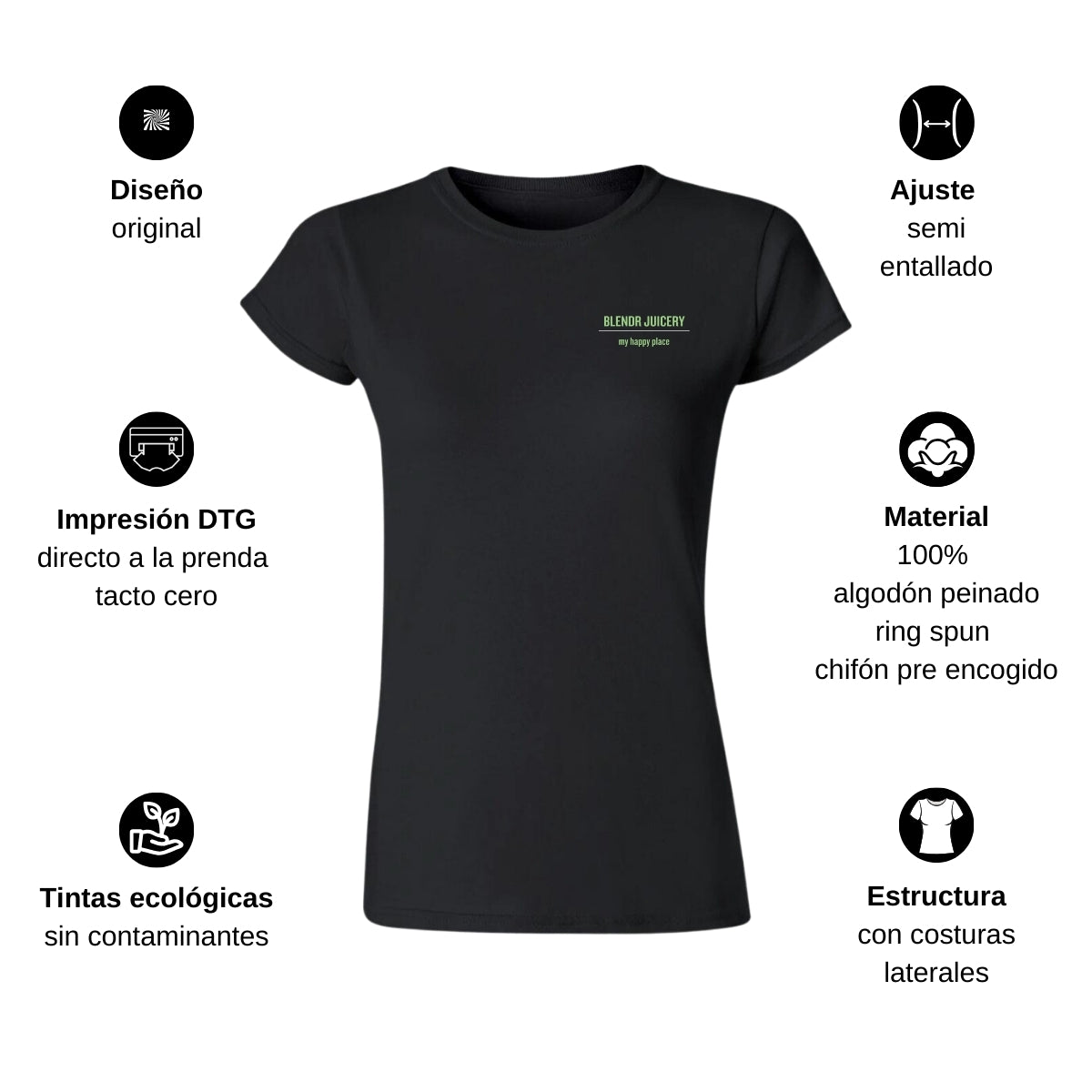 Playera Manga Corta Mujer Negro Escudo