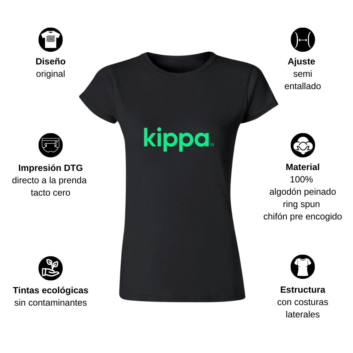 Playera Manga Corta Mujer Negro Personalizable Logo