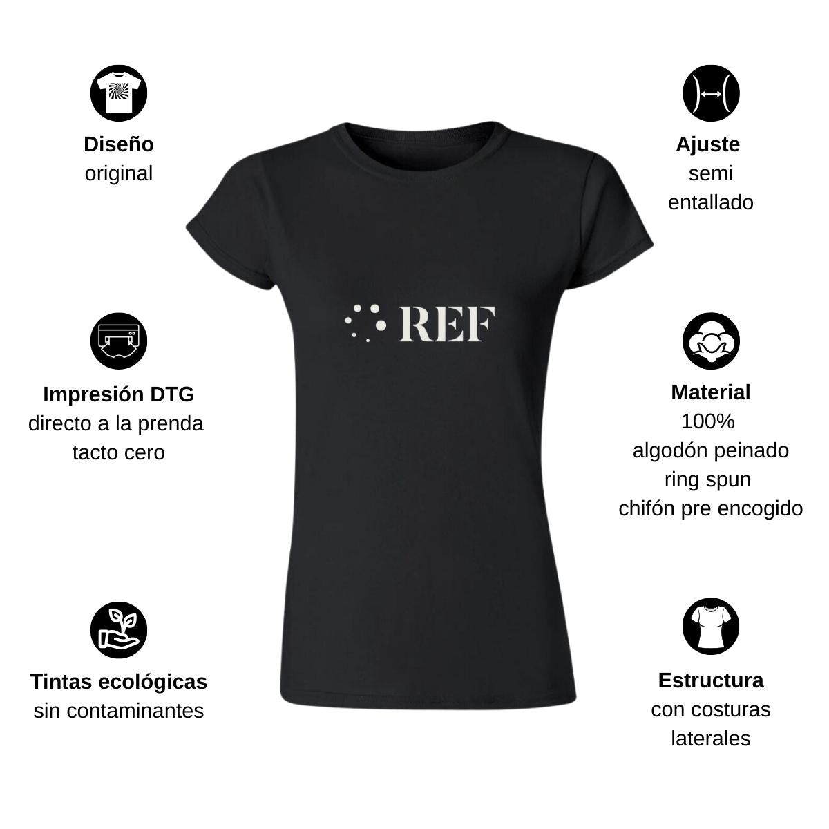 Playera Manga Corta Mujer Negro Personalizable Logo
